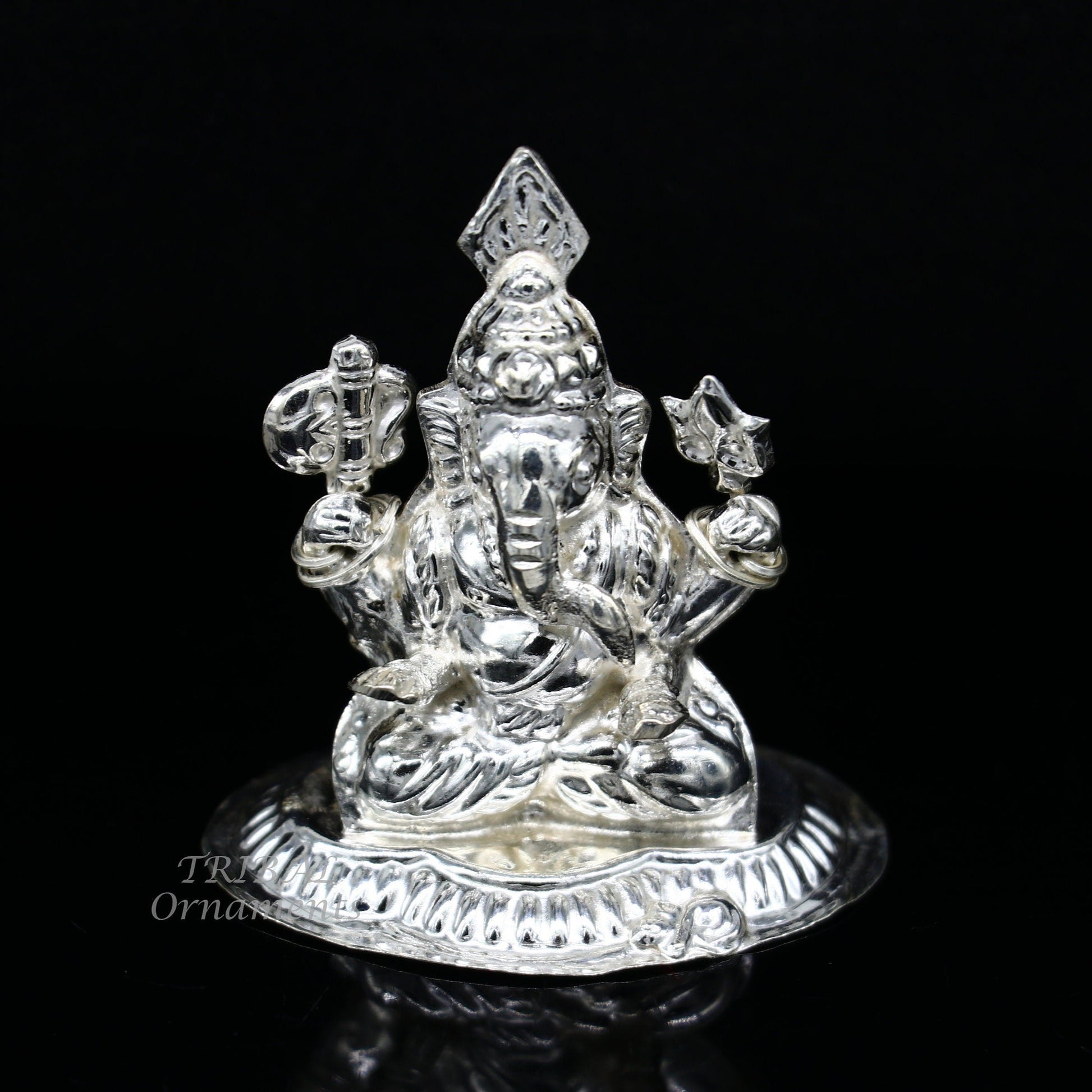 Sterling silver Lord Ganesh Idol, Pooja Articles, Hindu Silver Ganesha Idols handcrafted Lord Ganesh statue sculpture amazing gifting art552 - TRIBAL ORNAMENTS