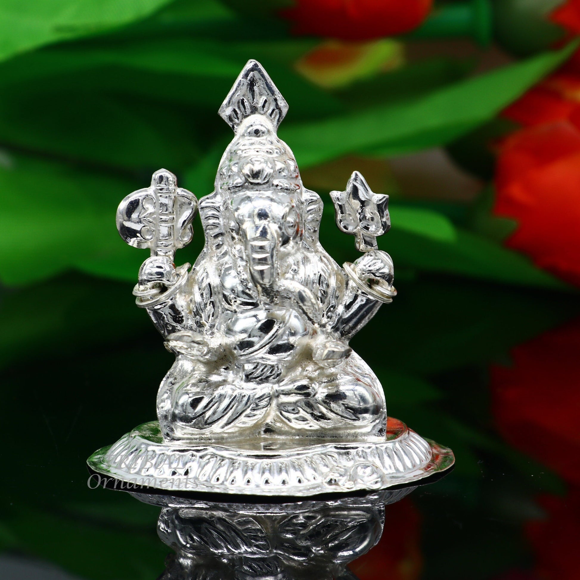 Sterling silver Lord Ganesh Idol, Pooja Articles, Hindu Silver Ganesha Idols handcrafted Lord Ganesh statue sculpture amazing gifting art552 - TRIBAL ORNAMENTS