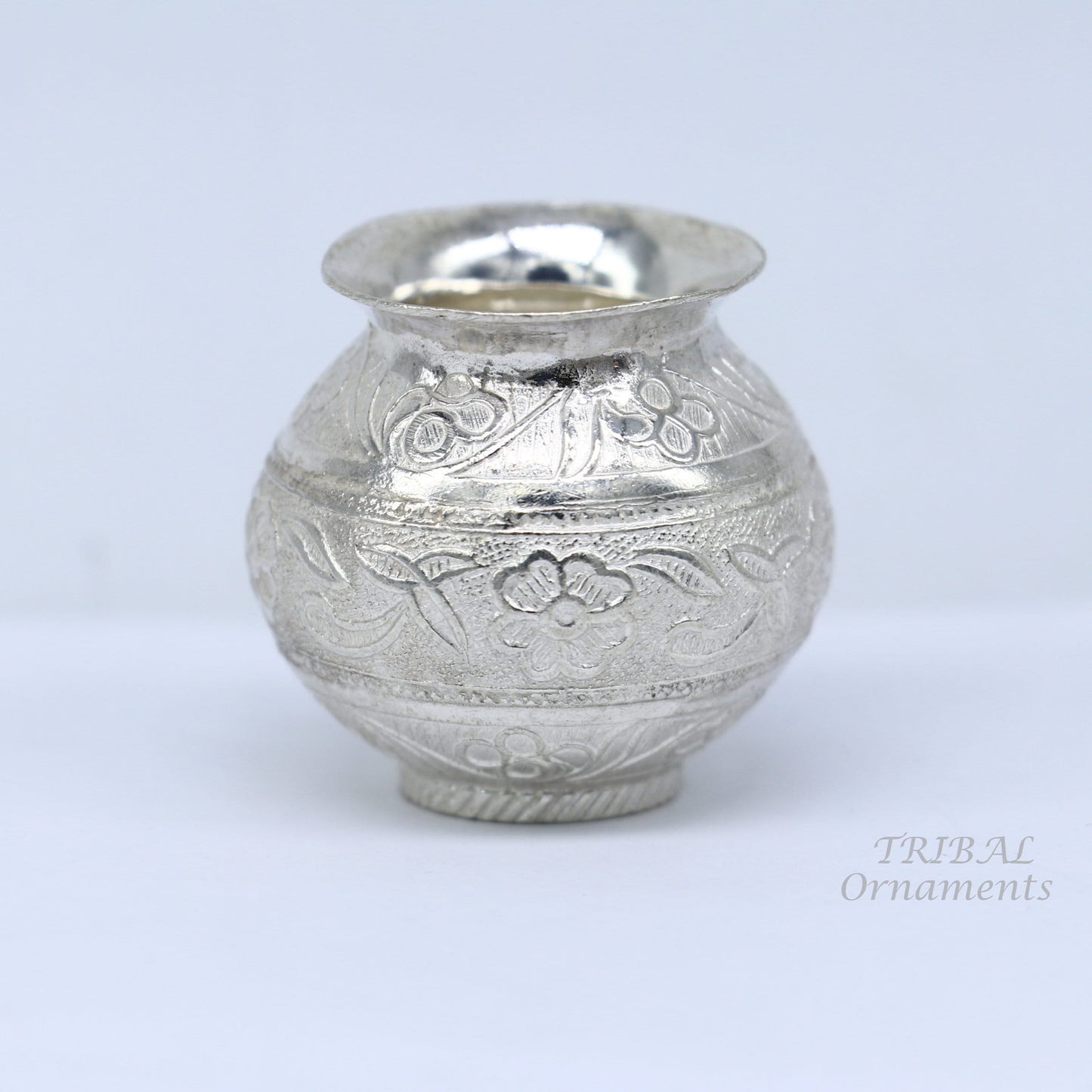 Pure 925 sterling silver handmade plain small Kalash or pot, unique special silver puja article, water or milk kalash pot india su825 - TRIBAL ORNAMENTS