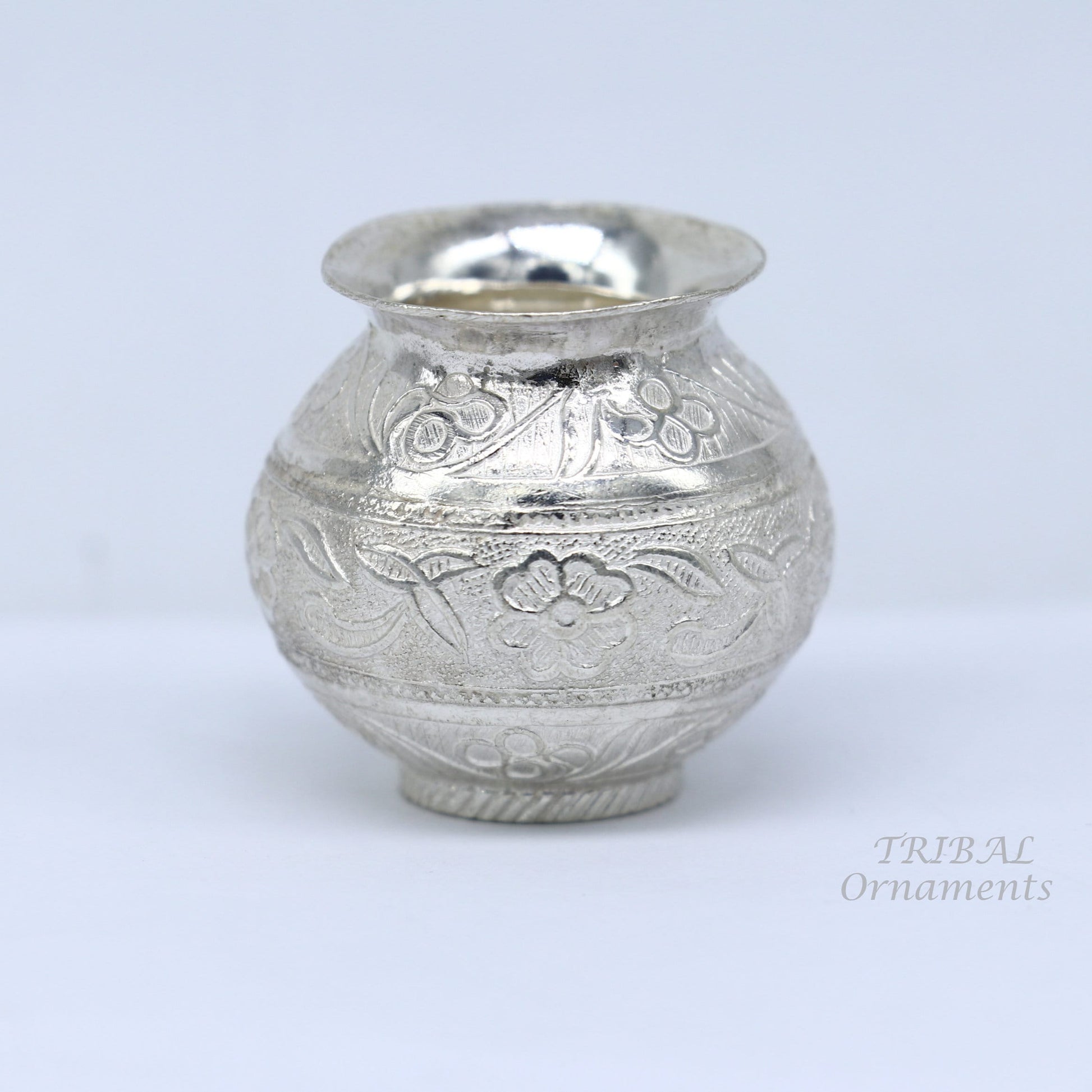 Pure 925 sterling silver handmade plain small Kalash or pot, unique special silver puja article, water or milk kalash pot india su825 - TRIBAL ORNAMENTS