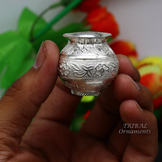 Pure 925 sterling silver handmade plain small Kalash or pot, unique special silver puja article, water or milk kalash pot india su825 - TRIBAL ORNAMENTS
