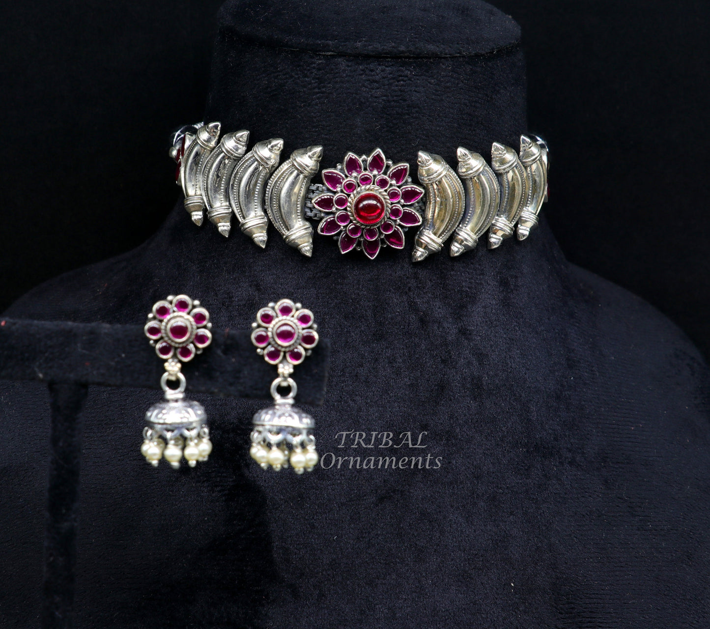 925 sterling silver customized work vintage ethnic tribal necklace, hasali, choker tribal belly dance Garba dance wedding jewelry set462 - TRIBAL ORNAMENTS