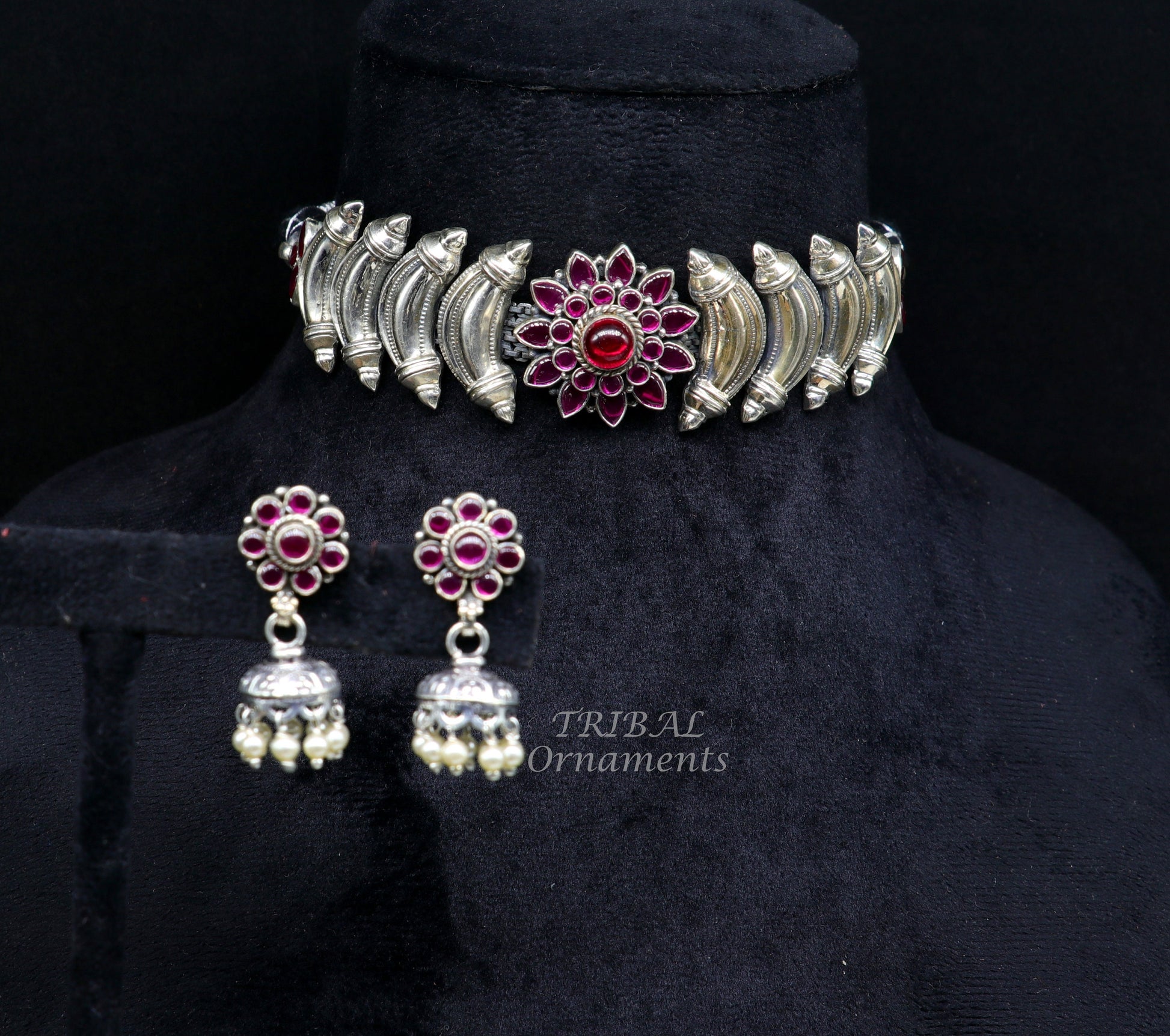 925 sterling silver customized work vintage ethnic tribal necklace, hasali, choker tribal belly dance Garba dance wedding jewelry set462 - TRIBAL ORNAMENTS