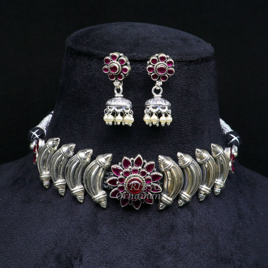 925 sterling silver customized work vintage ethnic tribal necklace, hasali, choker tribal belly dance Garba dance wedding jewelry set462 - TRIBAL ORNAMENTS