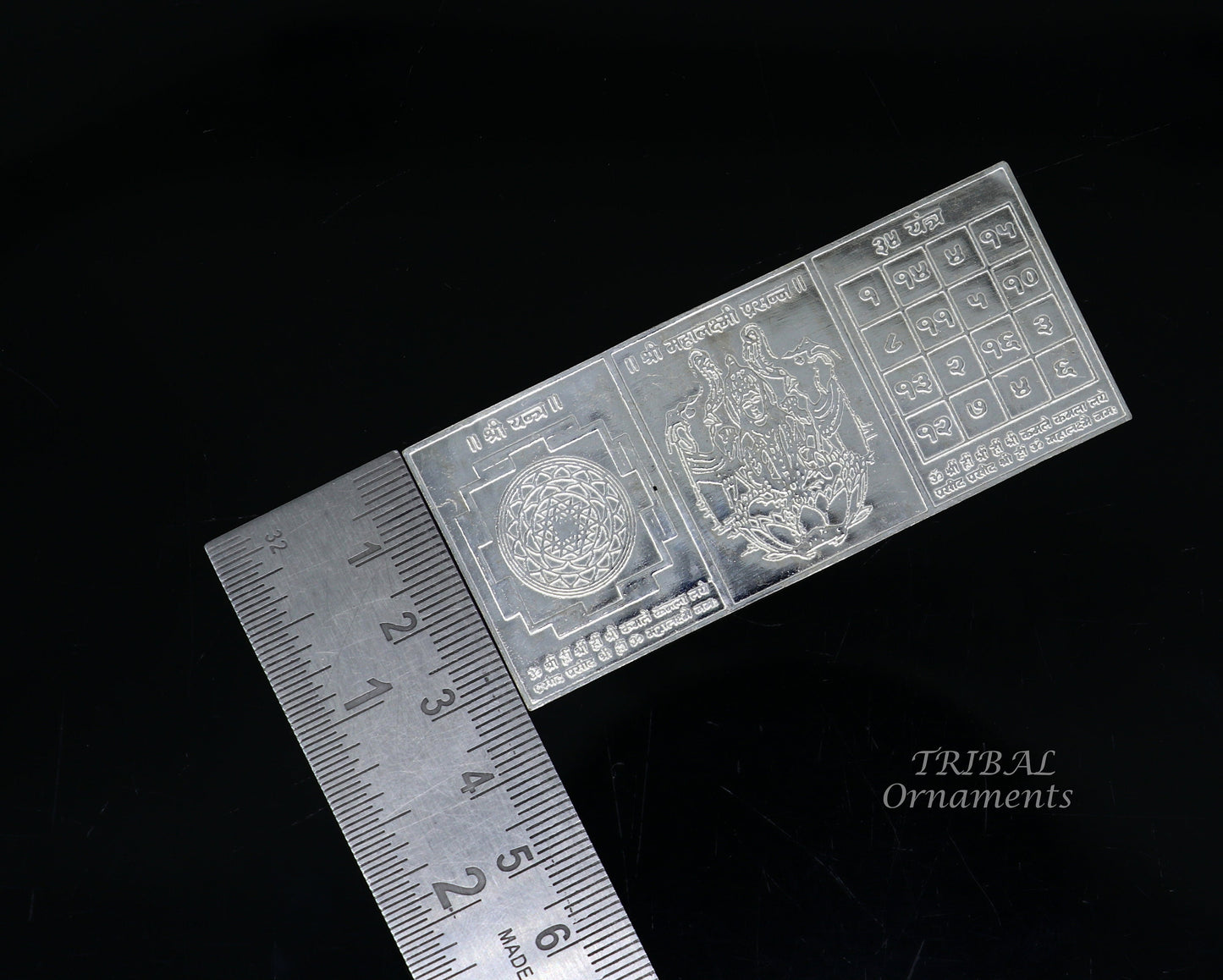 925 sterling silver handmade Shree Mahalakshmi prasanna frame silver holy divine article for wealth and prosperity diwali puja art su829 - TRIBAL ORNAMENTS