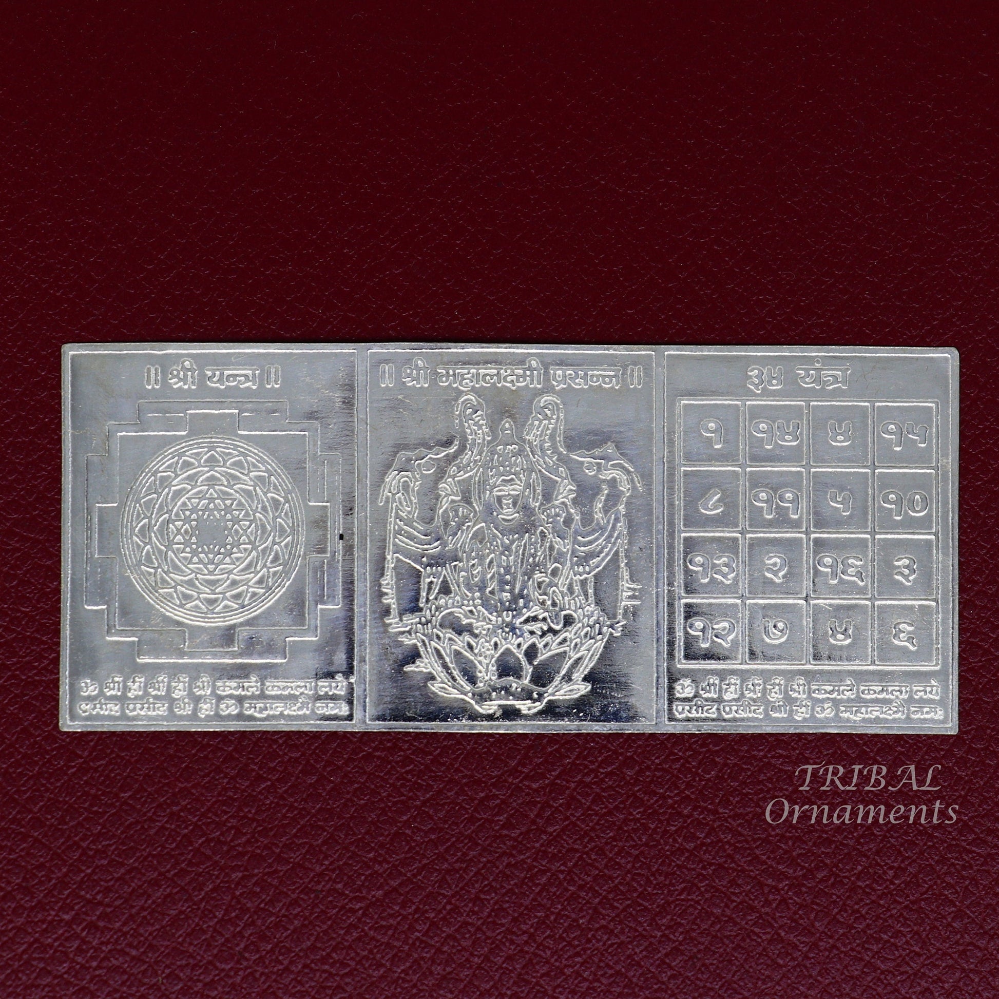 925 sterling silver handmade Shree Mahalakshmi prasanna frame silver holy divine article for wealth and prosperity diwali puja art  su829 - TRIBAL ORNAMENTS