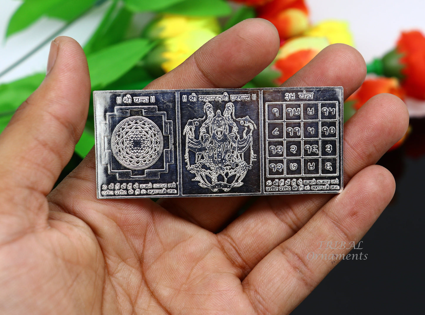 925 sterling silver handmade Shree Mahalakshmi prasanna frame silver holy divine article for wealth and prosperity diwali puja art su829 - TRIBAL ORNAMENTS
