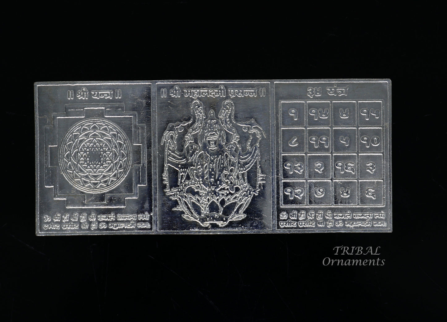 925 sterling silver handmade Shree Mahalakshmi prasanna frame silver holy divine article for wealth and prosperity diwali puja art su829 - TRIBAL ORNAMENTS