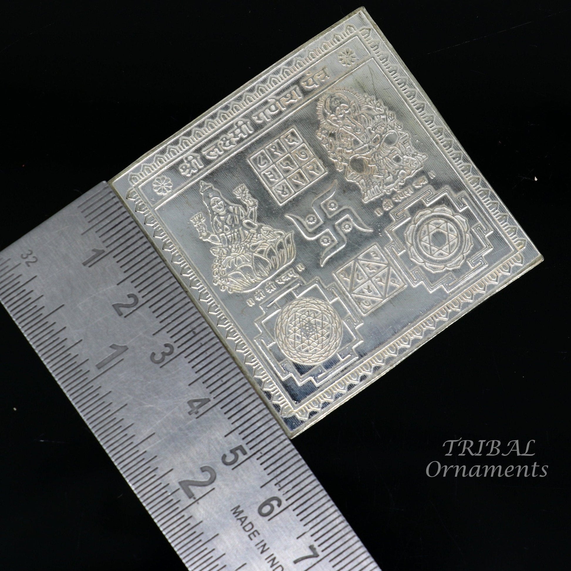 925 sterling silver handmade Shree Lakshmi Ganesha Yantra, amazing wealth and prosperity, best Diwali puja article from india su830 - TRIBAL ORNAMENTS