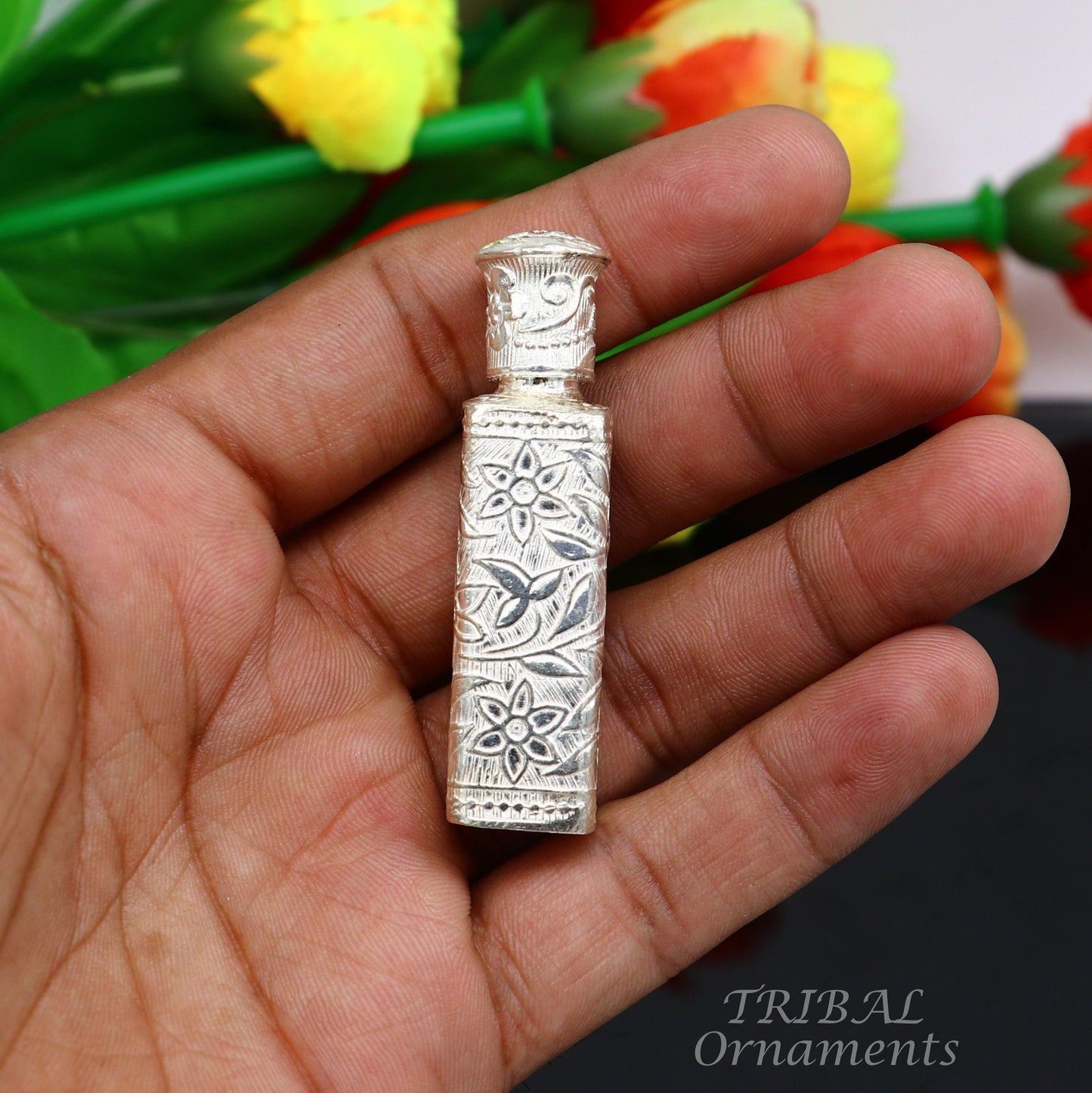 925 sterling silver handmade fabulous floral work trinket box, container box, sindur/kumkum box, Vermilion brides art stb375 - TRIBAL ORNAMENTS