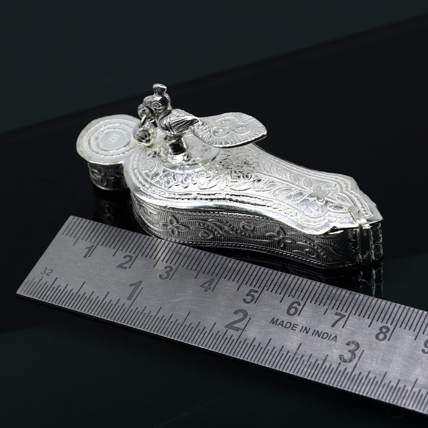 925 sterling silver handmade fabulous unique peacock design trinket box, brides gift, casket box silver article, silver sindur box stb376 - TRIBAL ORNAMENTS