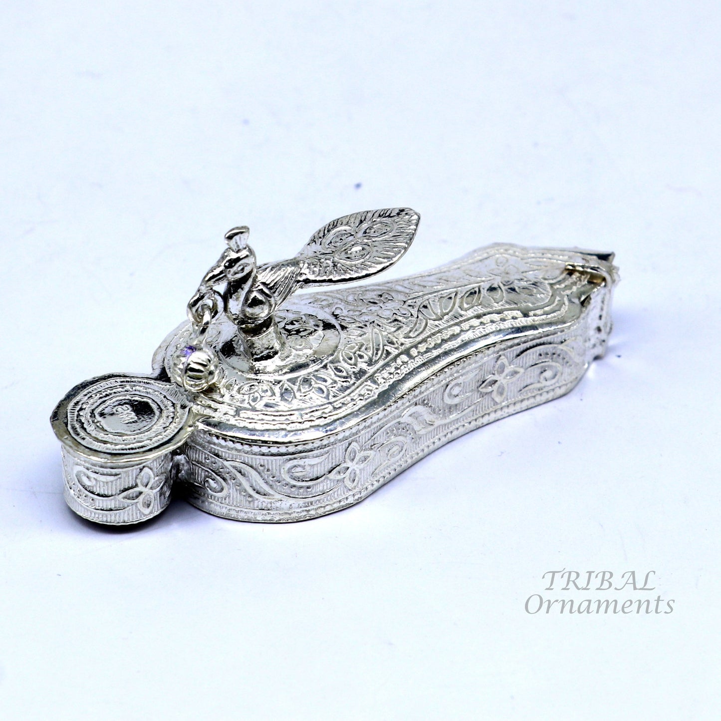 925 sterling silver handmade fabulous unique peacock design trinket box, brides gift, casket box silver article, silver sindur box stb376 - TRIBAL ORNAMENTS