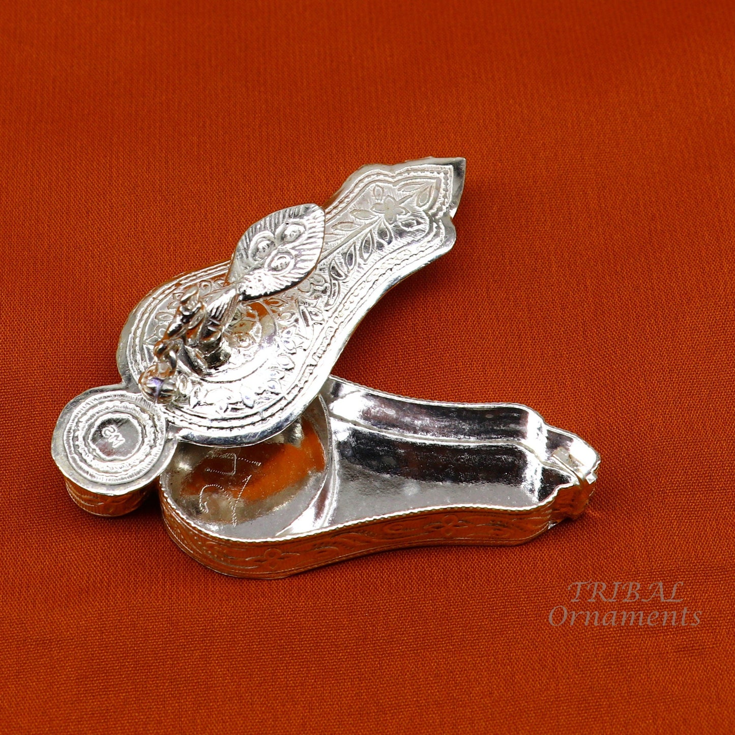 925 sterling silver handmade fabulous unique peacock design trinket box, brides gift, casket box silver article, silver sindur box stb376 - TRIBAL ORNAMENTS