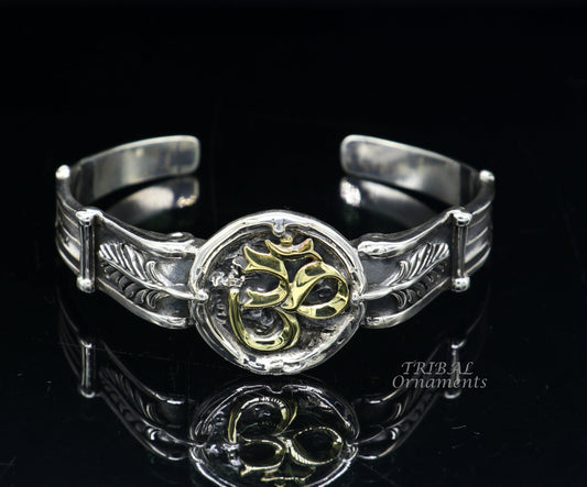 925 sterling silver vintage antique design handmade chitai work Aum design adjustable bangle bracelet kada customized jewelry cuff101 - TRIBAL ORNAMENTS