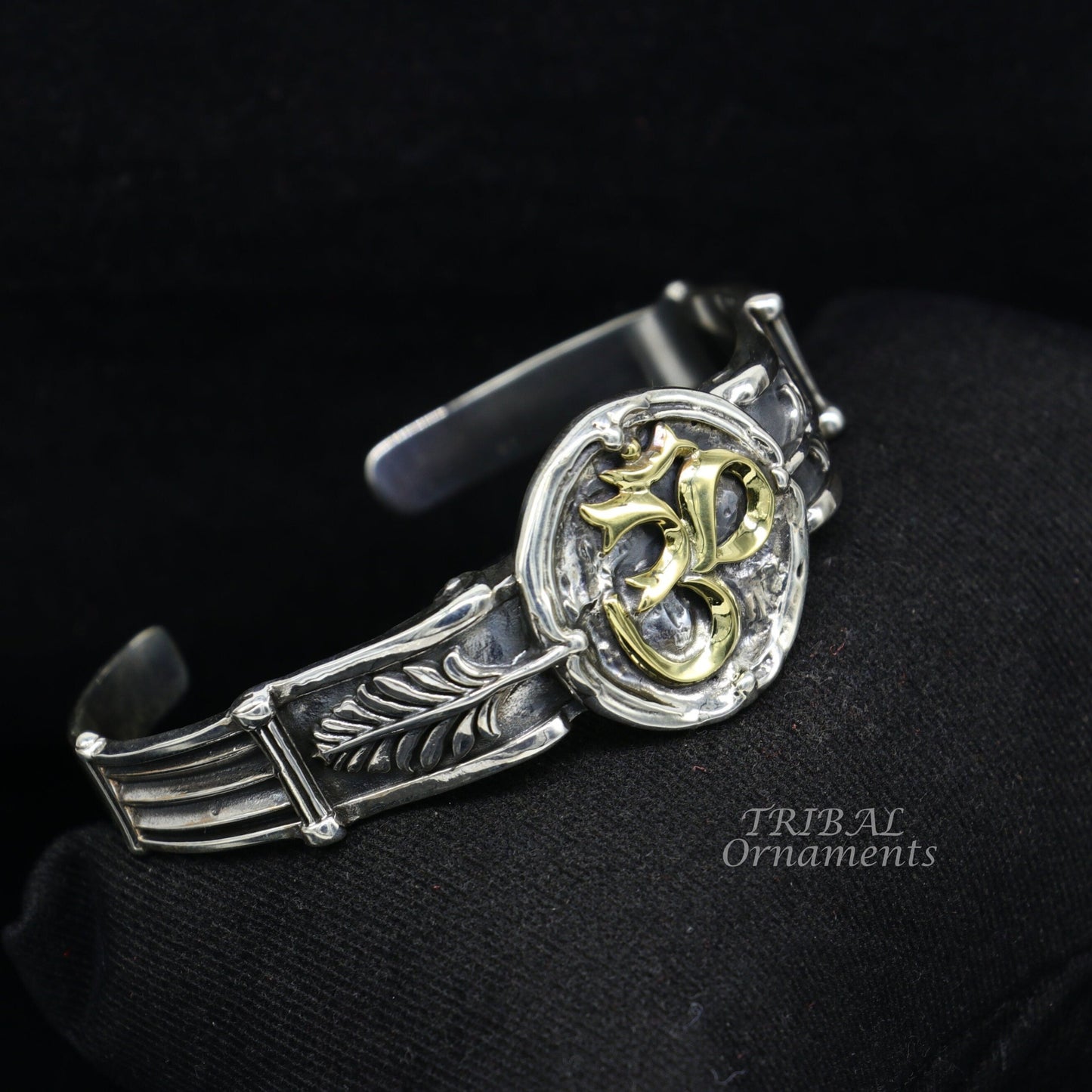 925 sterling silver vintage antique design handmade chitai work Aum design adjustable bangle bracelet kada customized jewelry cuff101 - TRIBAL ORNAMENTS