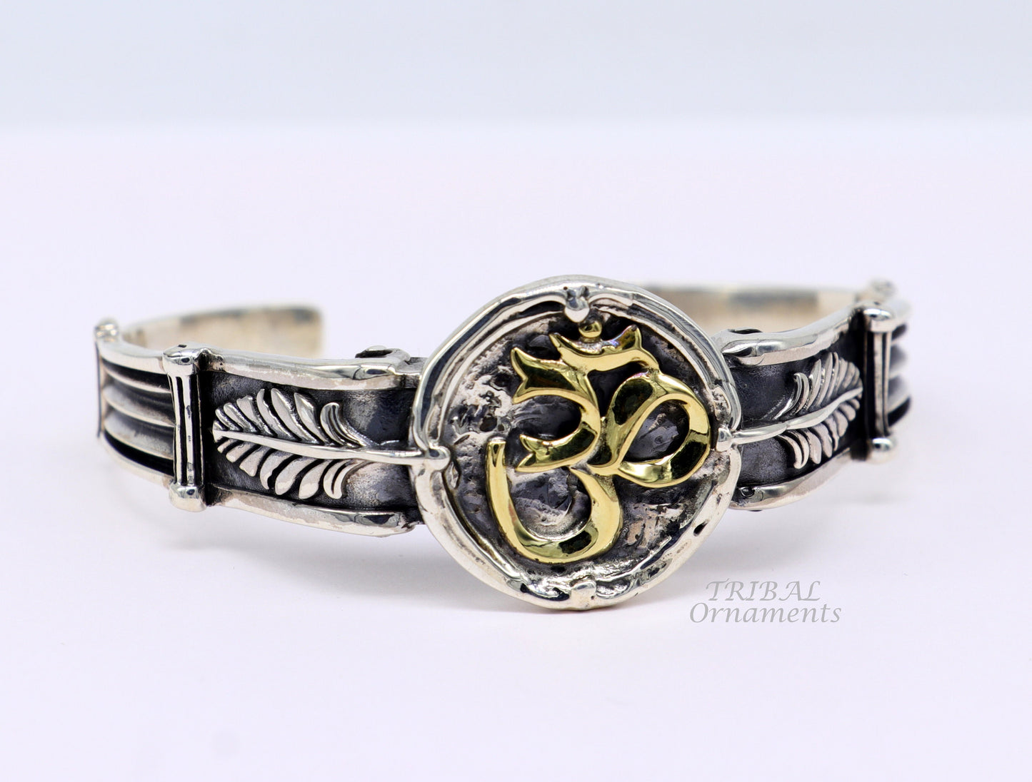 925 sterling silver vintage antique design handmade chitai work Aum design adjustable bangle bracelet kada customized jewelry cuff101 - TRIBAL ORNAMENTS
