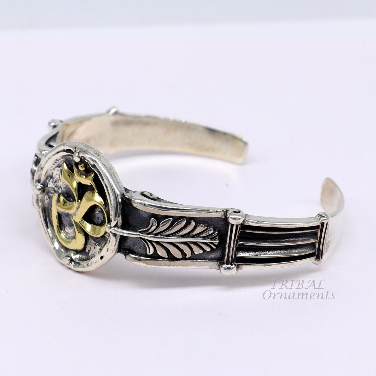 925 sterling silver vintage antique design handmade chitai work Aum design adjustable bangle bracelet kada customized jewelry cuff101 - TRIBAL ORNAMENTS
