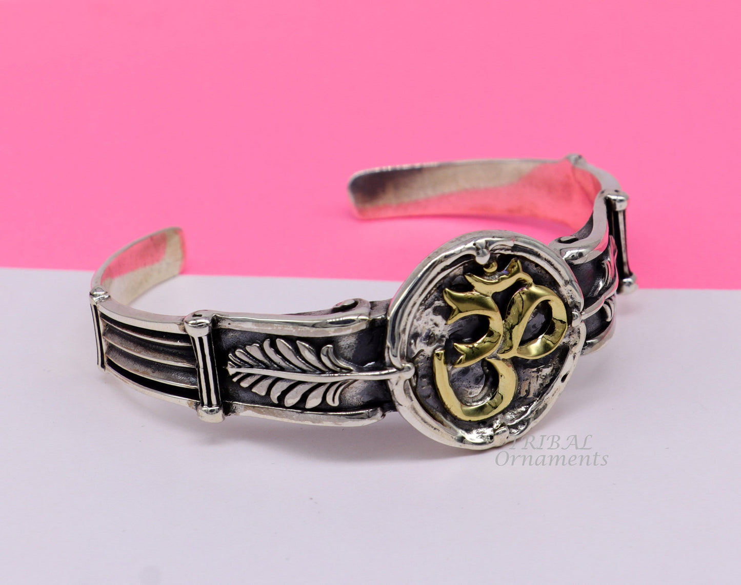 925 sterling silver vintage antique design handmade chitai work Aum design adjustable bangle bracelet kada customized jewelry cuff101 - TRIBAL ORNAMENTS