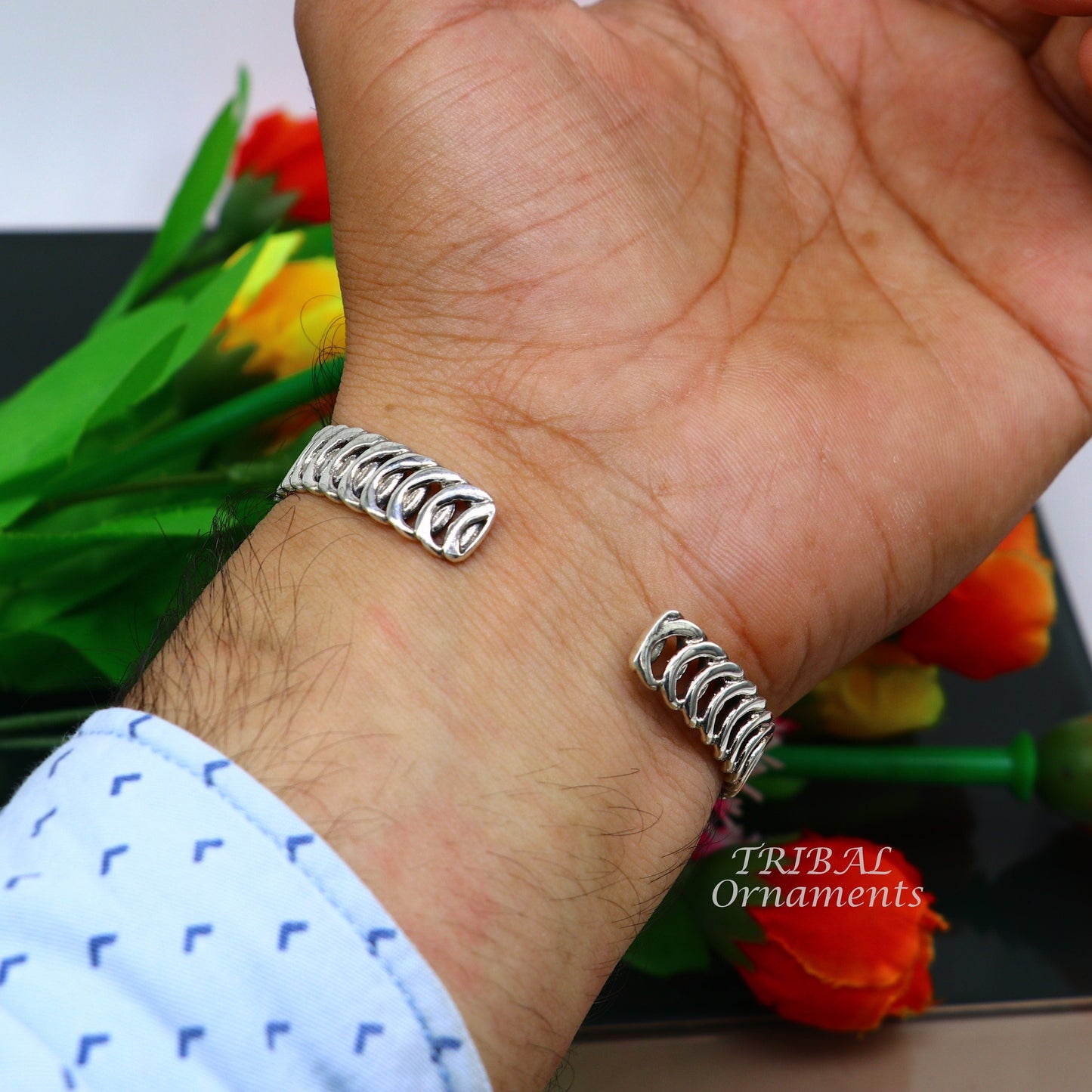 Vintage unique design stylish cuff kada adjustable bracelet, 925 sterling silver wrist jewelry for boy's and girl's, best gifting  cuff108 - TRIBAL ORNAMENTS