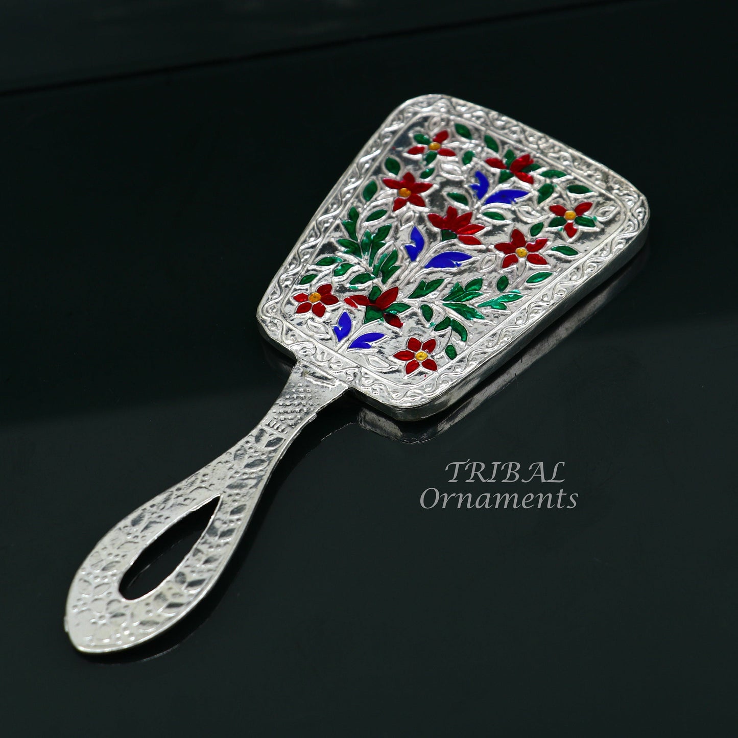 925 sterling silver handmade fabulous vintage style handmade mirror frame, amazing royal brides gifting article from india sf18 - TRIBAL ORNAMENTS