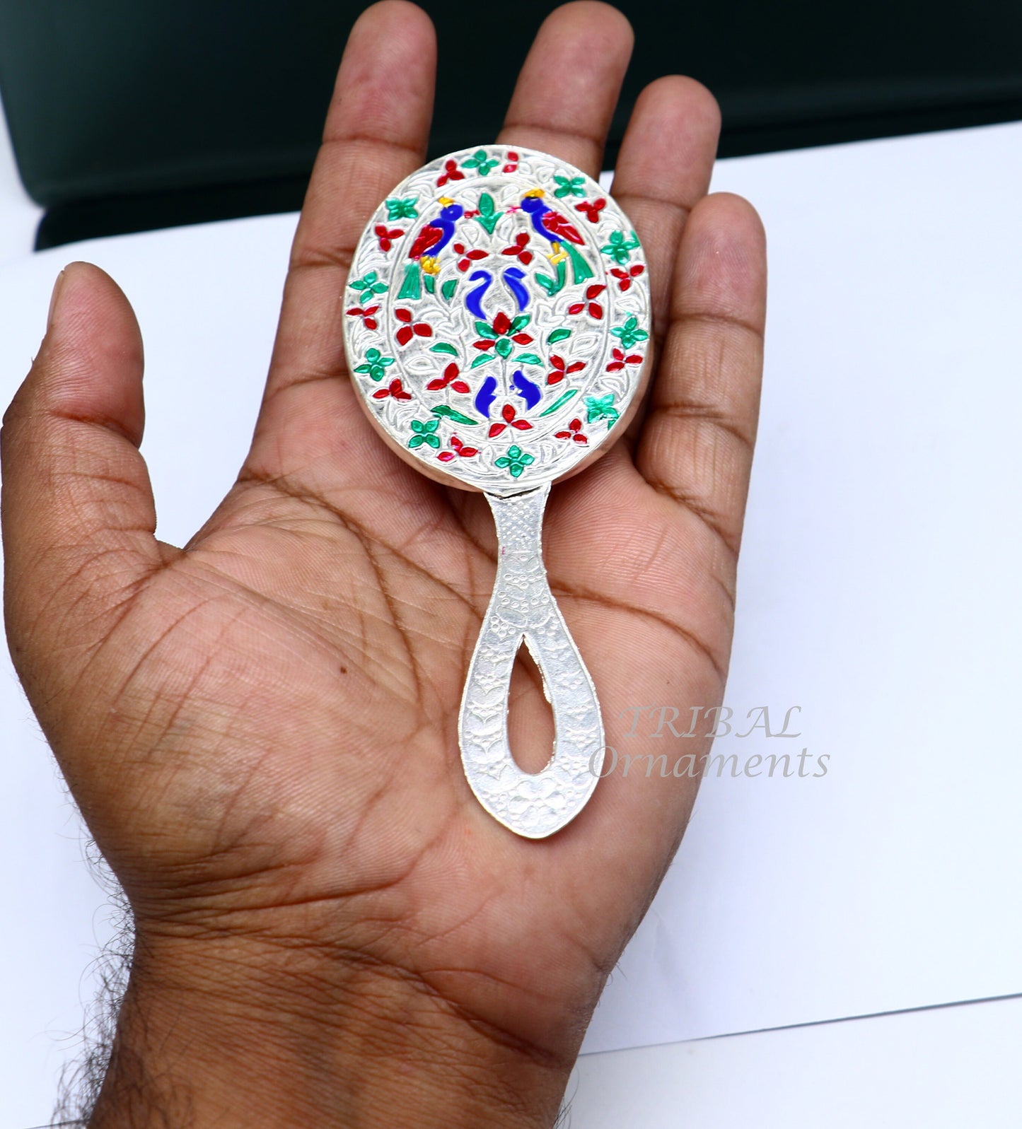 925 sterling silver handmade fabulous vintage style handmade mirror frame, amazing royal brides gifting article from india sf19 - TRIBAL ORNAMENTS