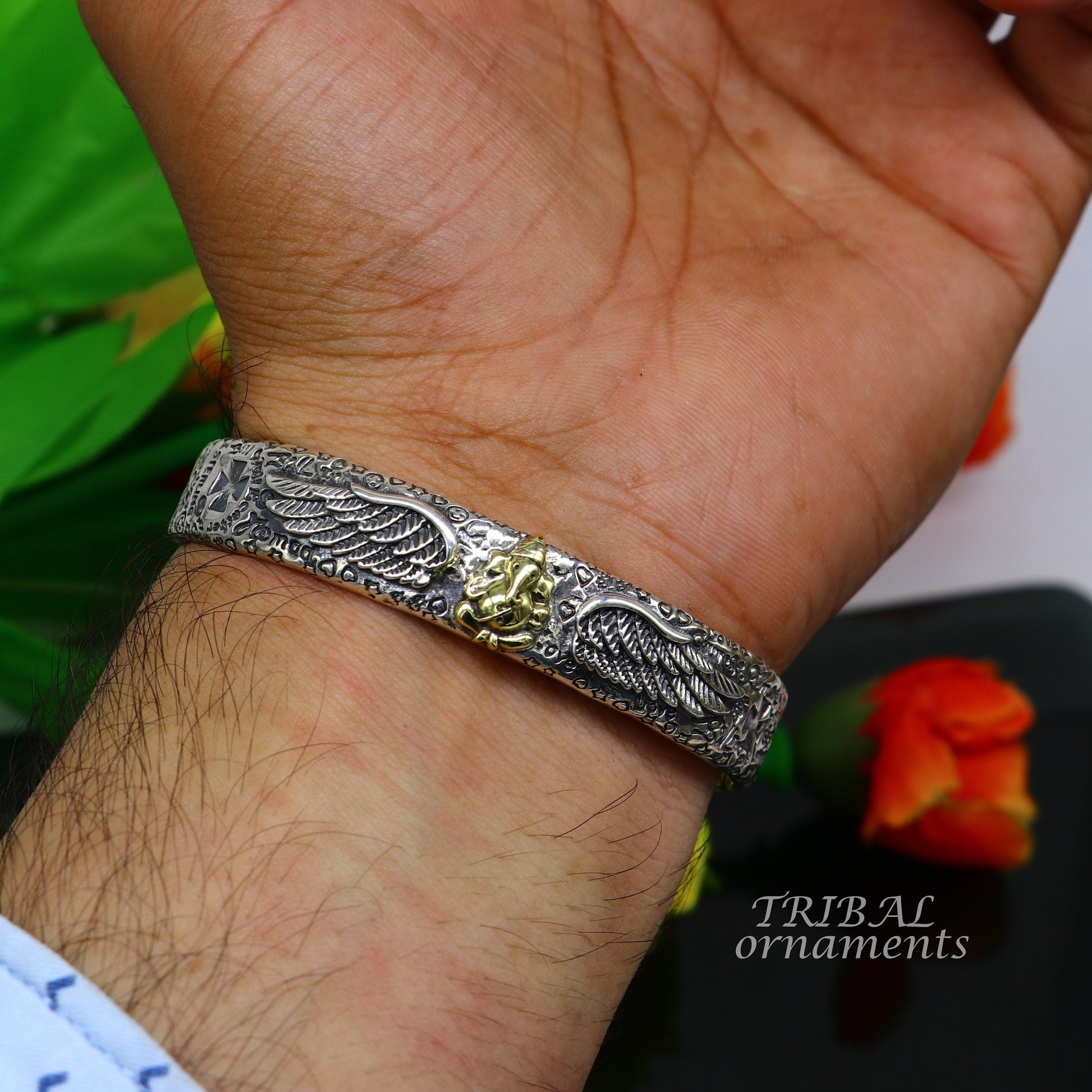 925 sterling silver customized lord Ganesh design adjustable tribal cuff bracelet kada excellent cuff bracelet Tribal ethnic jewelry cuff114 - TRIBAL ORNAMENTS