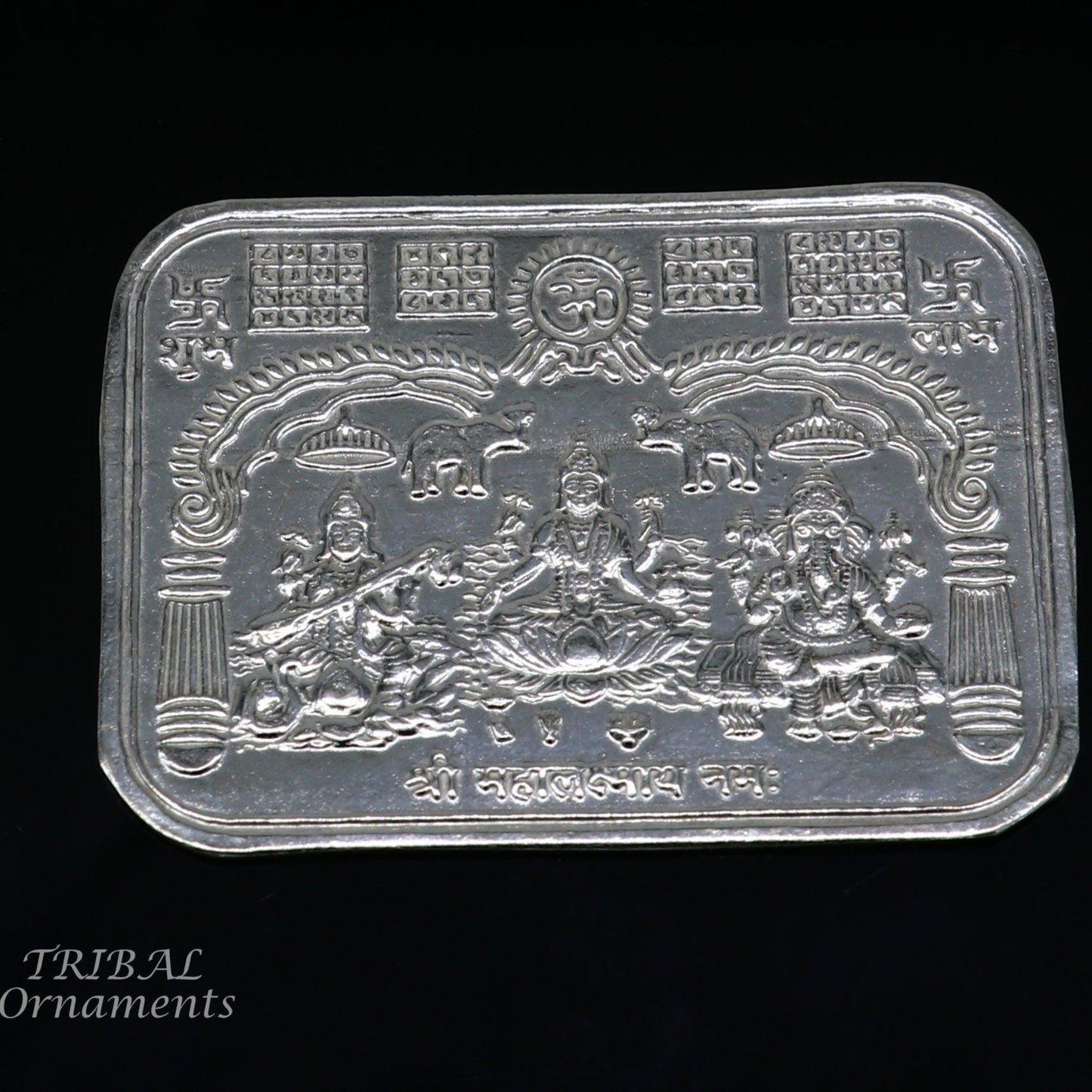 5 x 4 cm 925 sterling silver handmade Shree lakshmi frame Ganesha and Sarashwati silver holy divine article for wealth and prosperity su846 - TRIBAL ORNAMENTS
