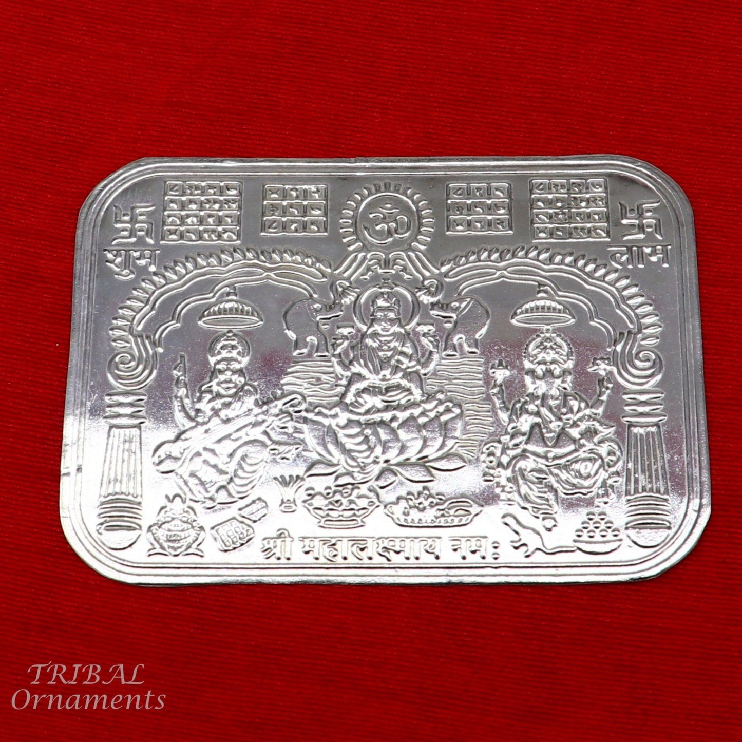 9x6.3 cm 925 sterling silver handmade Shree lakshmi frame Ganesha and Sarashwati silver holy divine article for wealth and prosperity su847 - TRIBAL ORNAMENTS