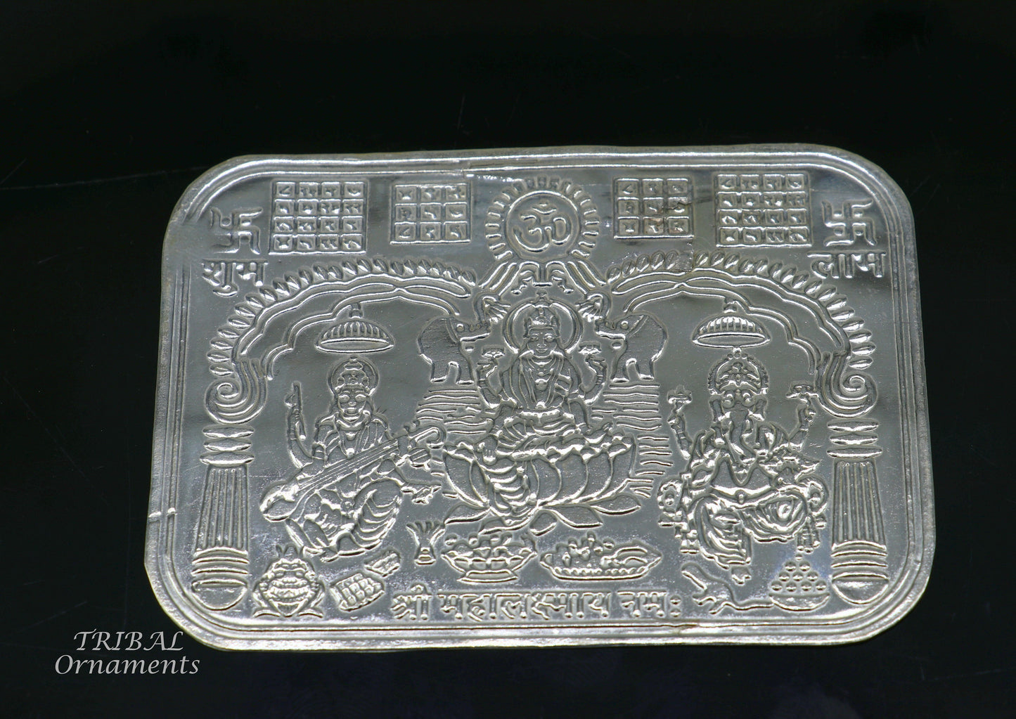9x6.3 cm 925 sterling silver handmade Shree lakshmi frame Ganesha and Sarashwati silver holy divine article for wealth and prosperity su847 - TRIBAL ORNAMENTS