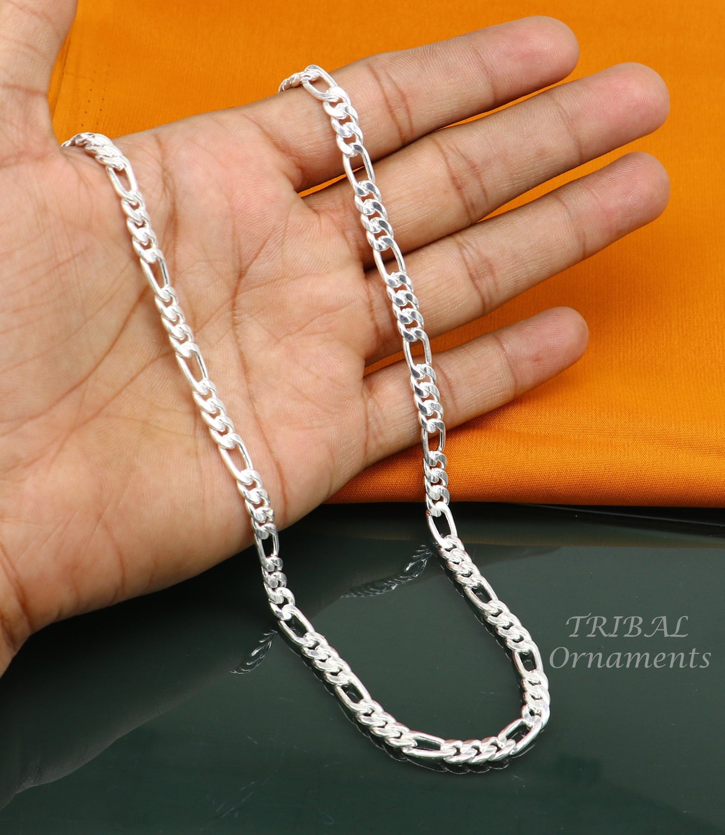 925 sterling silver 20 inches long 4mm handmade amazing figaro chain necklace excellent gifting jewelry from Rajasthan india ch174 - TRIBAL ORNAMENTS