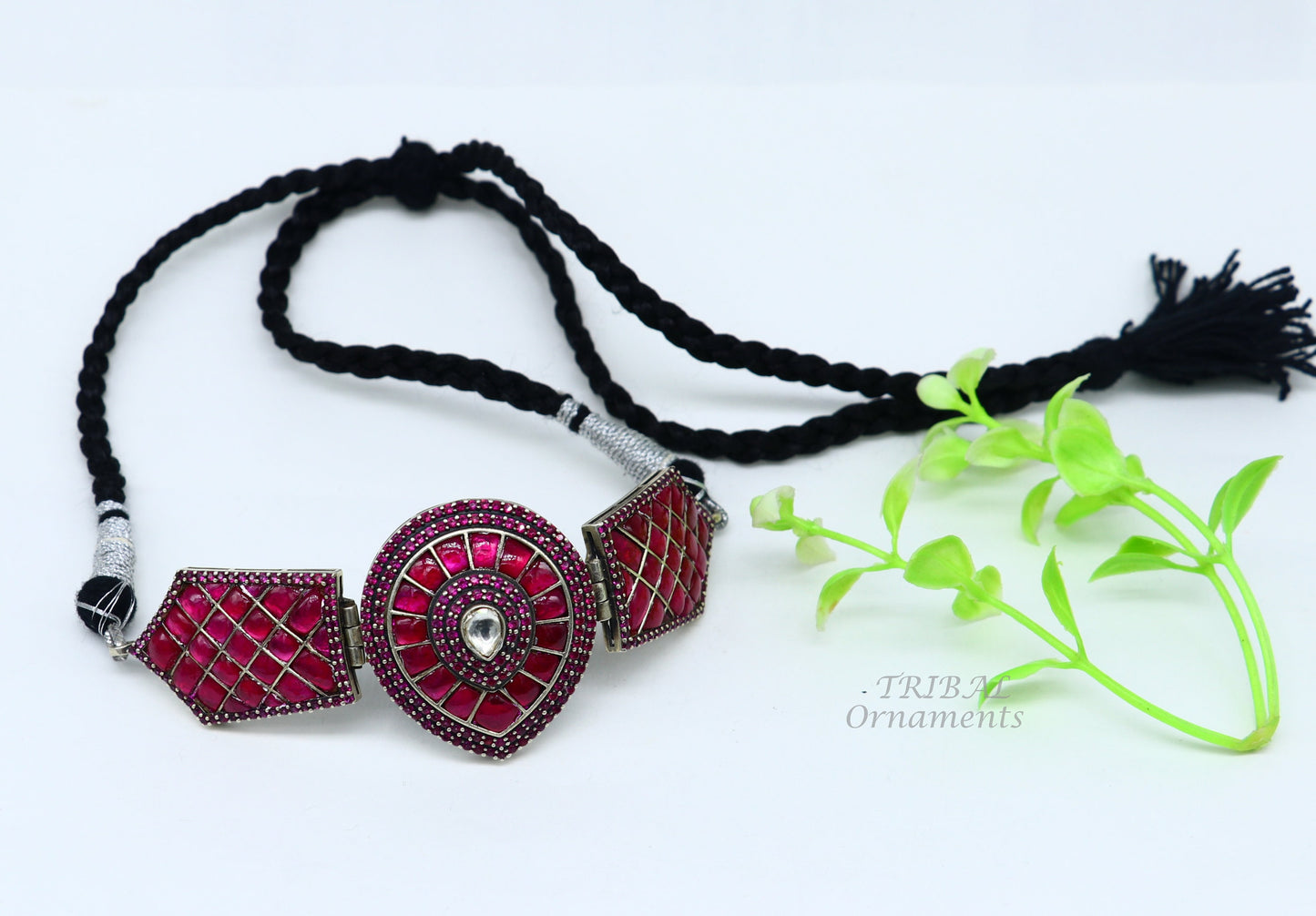 925 sterling silver handmade new fancy stylish red stone luxury necklace choker, best belly dance Guttapusalu necklace jewelry set481 - TRIBAL ORNAMENTS