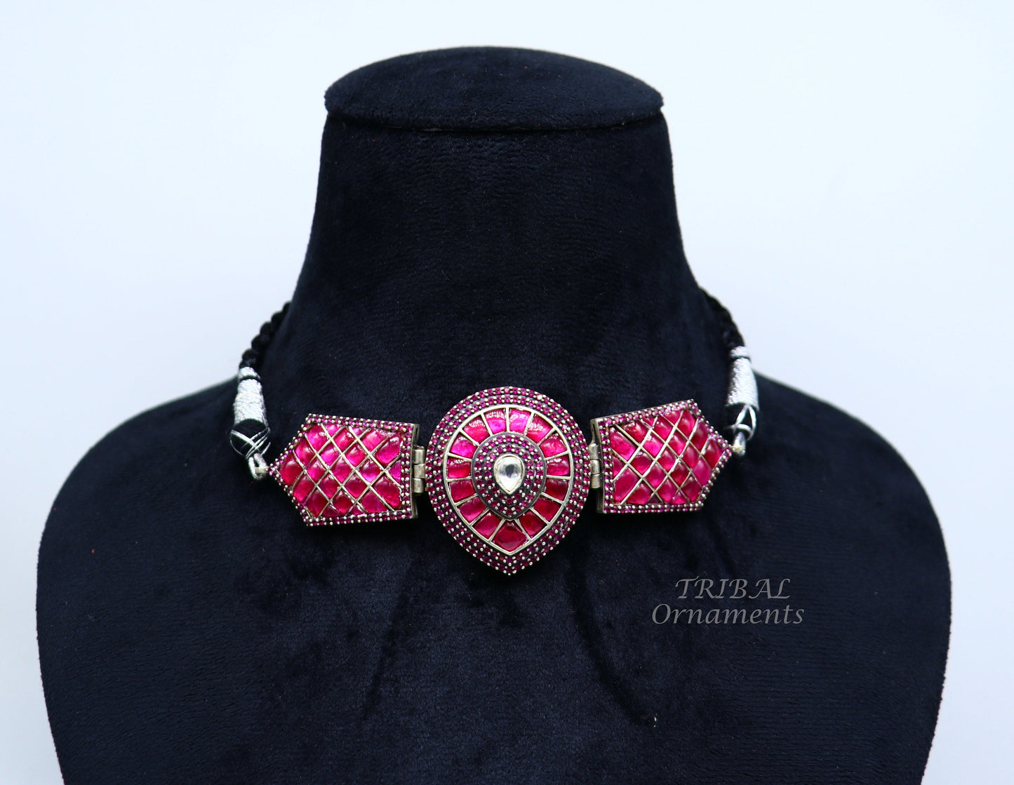 925 sterling silver handmade new fancy stylish red stone luxury necklace choker, best belly dance Guttapusalu necklace jewelry set481 - TRIBAL ORNAMENTS
