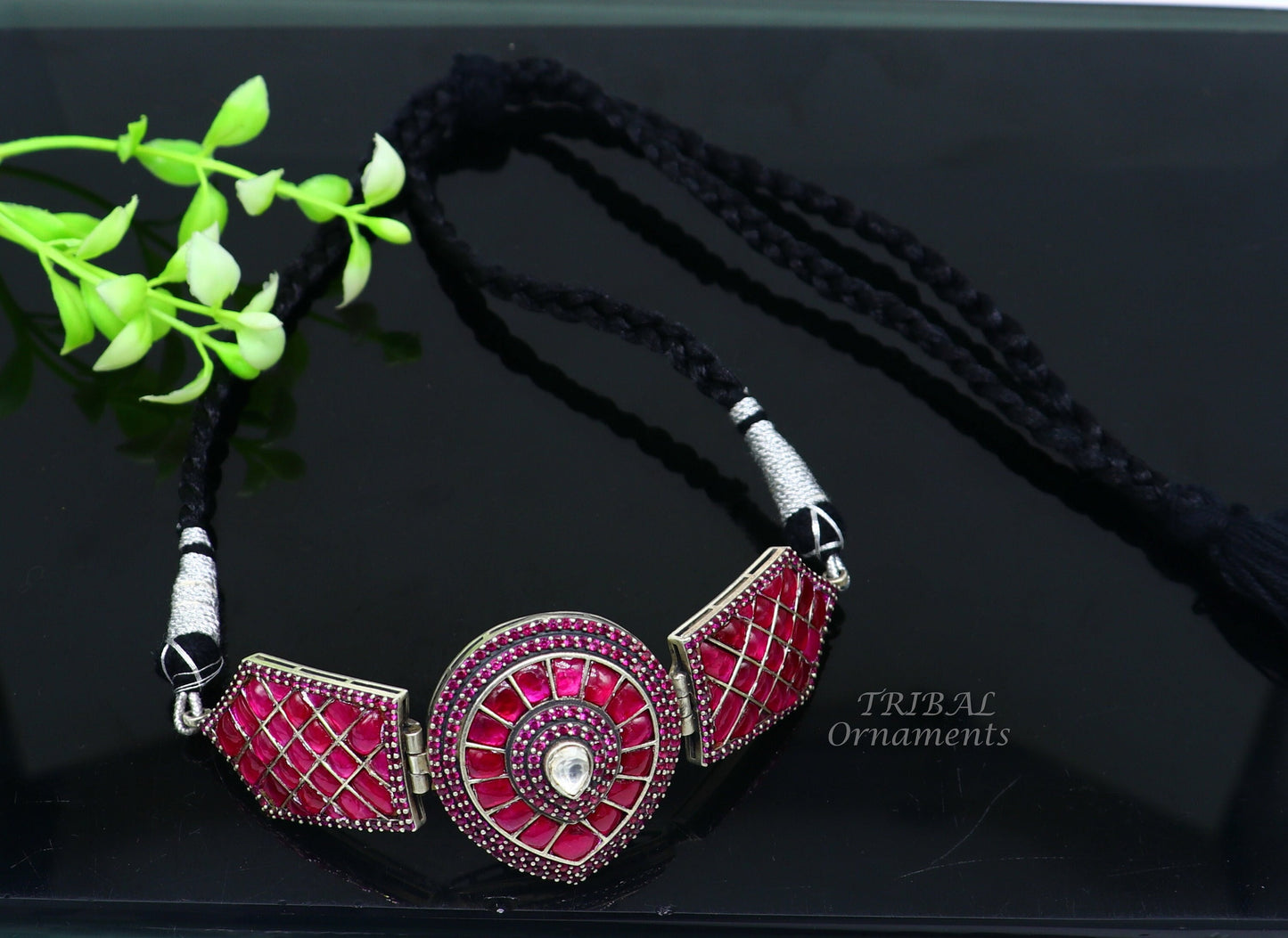 925 sterling silver handmade new fancy stylish red stone luxury necklace choker, best belly dance Guttapusalu necklace jewelry set481 - TRIBAL ORNAMENTS