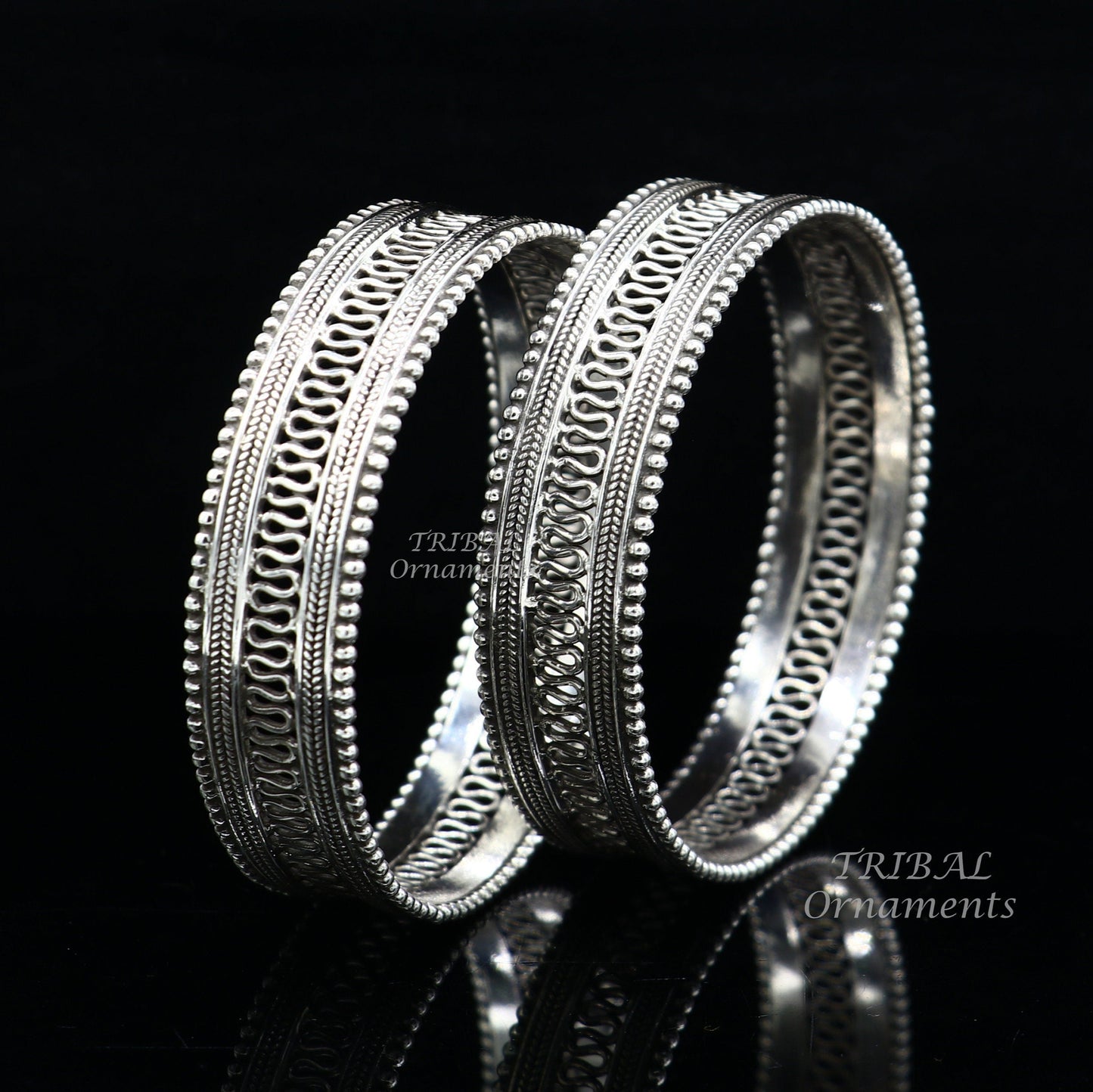 925 sterling silver handmade Vintage design filigree work bangle bracelet kada tribal ethnic jewelry best bride belly dance gifting ba155 - TRIBAL ORNAMENTS
