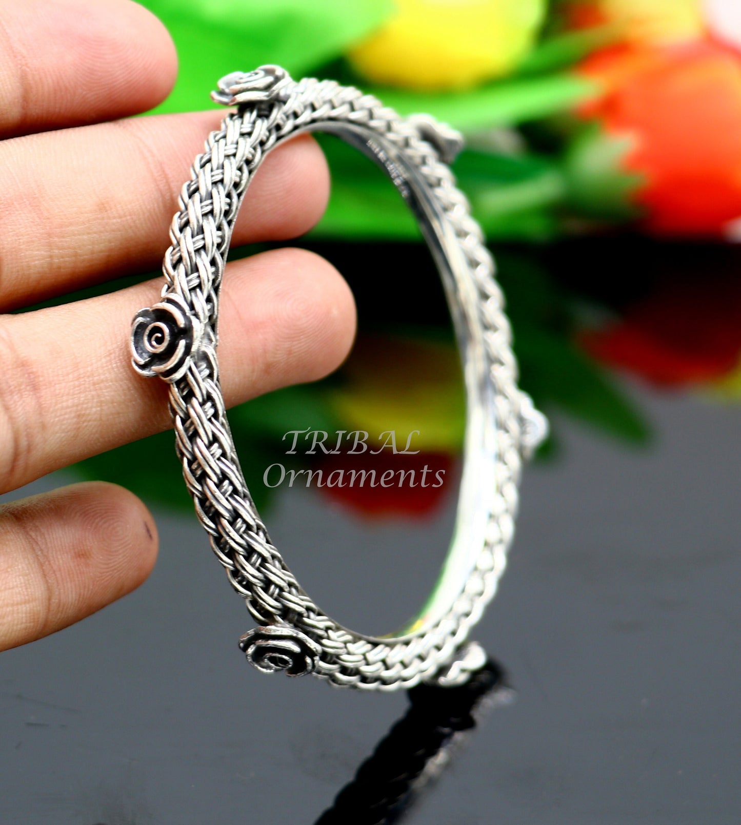 925 sterling silver handmade Vintage design ethnic flower bangle bracelet tribal jewelry best bride belly dance ethnic jewelry nsk509 - TRIBAL ORNAMENTS