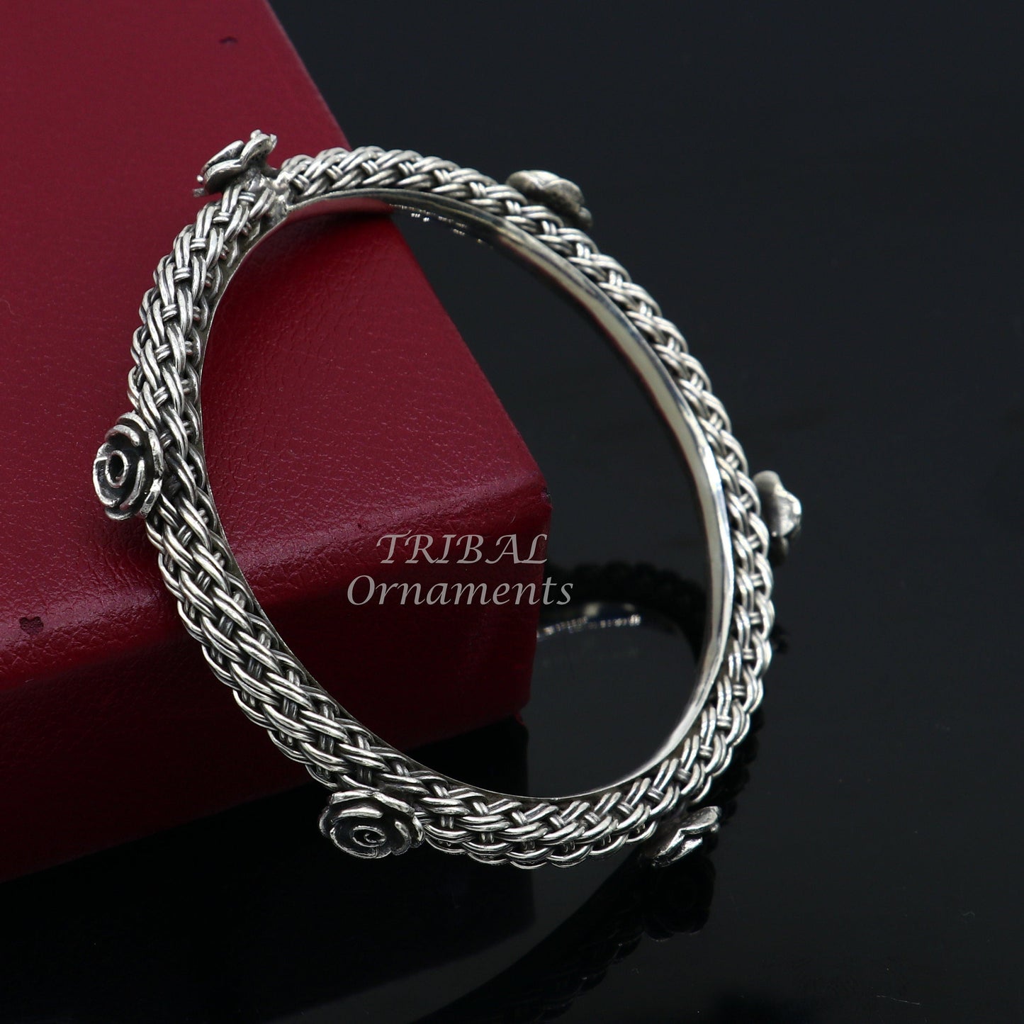 925 sterling silver handmade Vintage design ethnic flower bangle bracelet tribal jewelry best bride belly dance ethnic jewelry nsk509 - TRIBAL ORNAMENTS