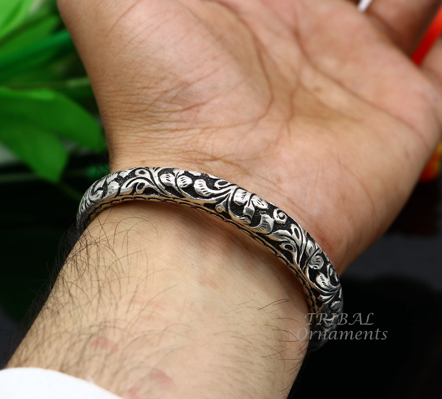 925 Sterling silver handmade chitai work Lord Shiva trident trishul kada bangle bracelet with natural Rudraksha customized kada nsk514 - TRIBAL ORNAMENTS