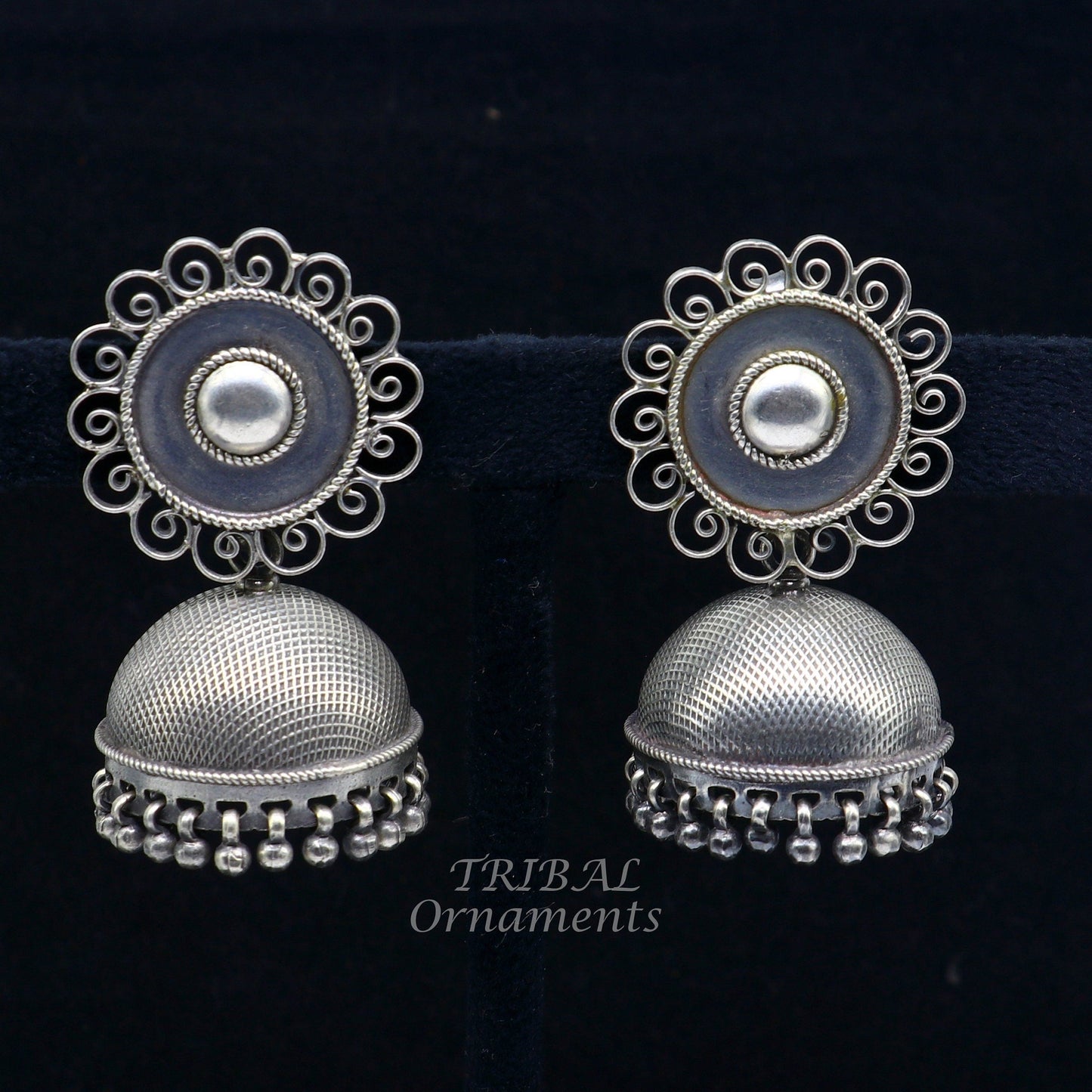 925 sterling silver handmade fabulous design jhumka stud earring, best garba navratri belly dance and wedding party stylish jewelry s1042 - TRIBAL ORNAMENTS