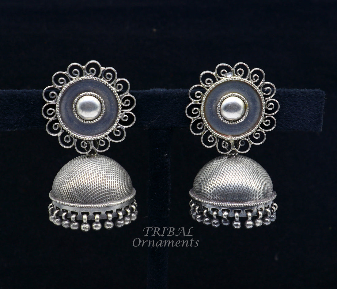 925 sterling silver handmade fabulous design jhumka stud earring, best garba navratri belly dance and wedding party stylish jewelry s1042 - TRIBAL ORNAMENTS