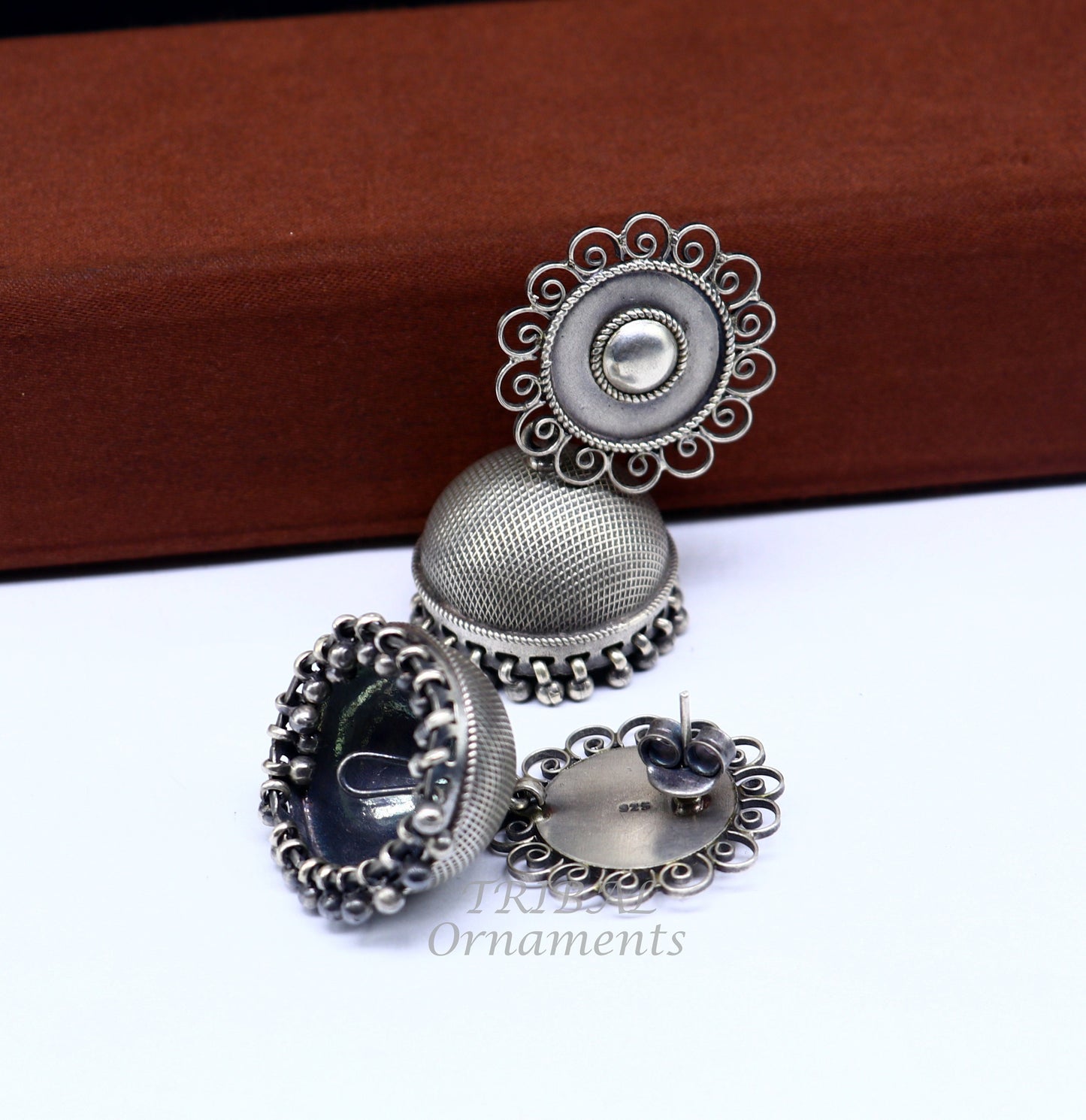 925 sterling silver handmade fabulous design jhumka stud earring, best garba navratri belly dance and wedding party stylish jewelry s1042 - TRIBAL ORNAMENTS