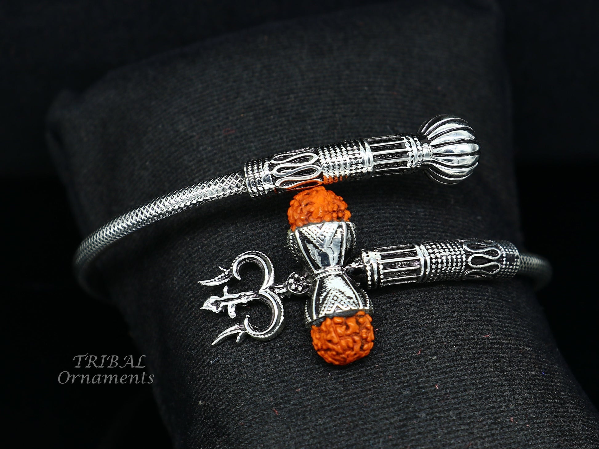 925 sterling silver handmade Shiva Trishul bangle bracelet Rudraksha kada, excellent Bahubali trident kada bracelet gift nsk534 - TRIBAL ORNAMENTS