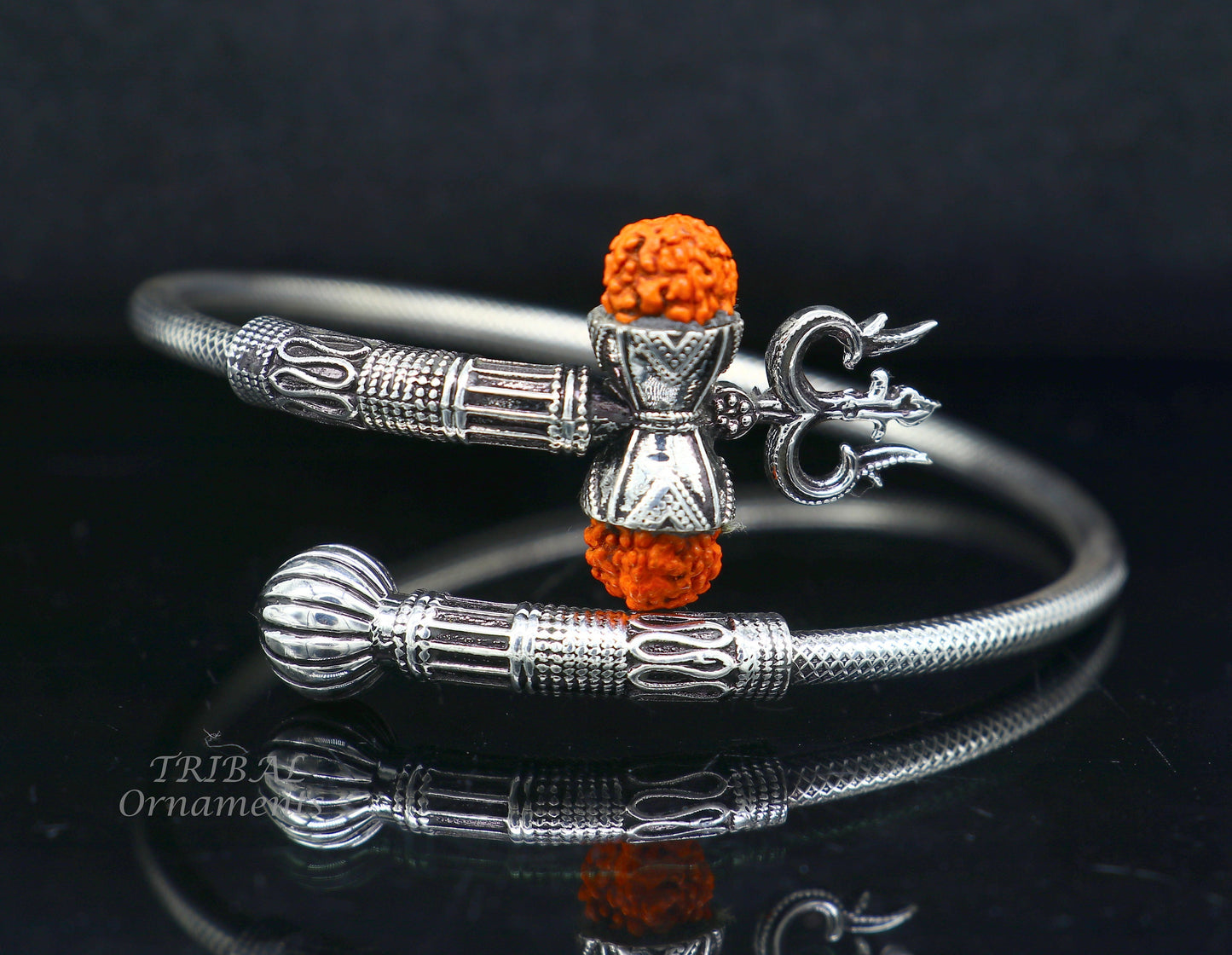 925 sterling silver handmade Shiva Trishul bangle bracelet Rudraksha kada, excellent Bahubali trident kada bracelet gift nsk534 - TRIBAL ORNAMENTS