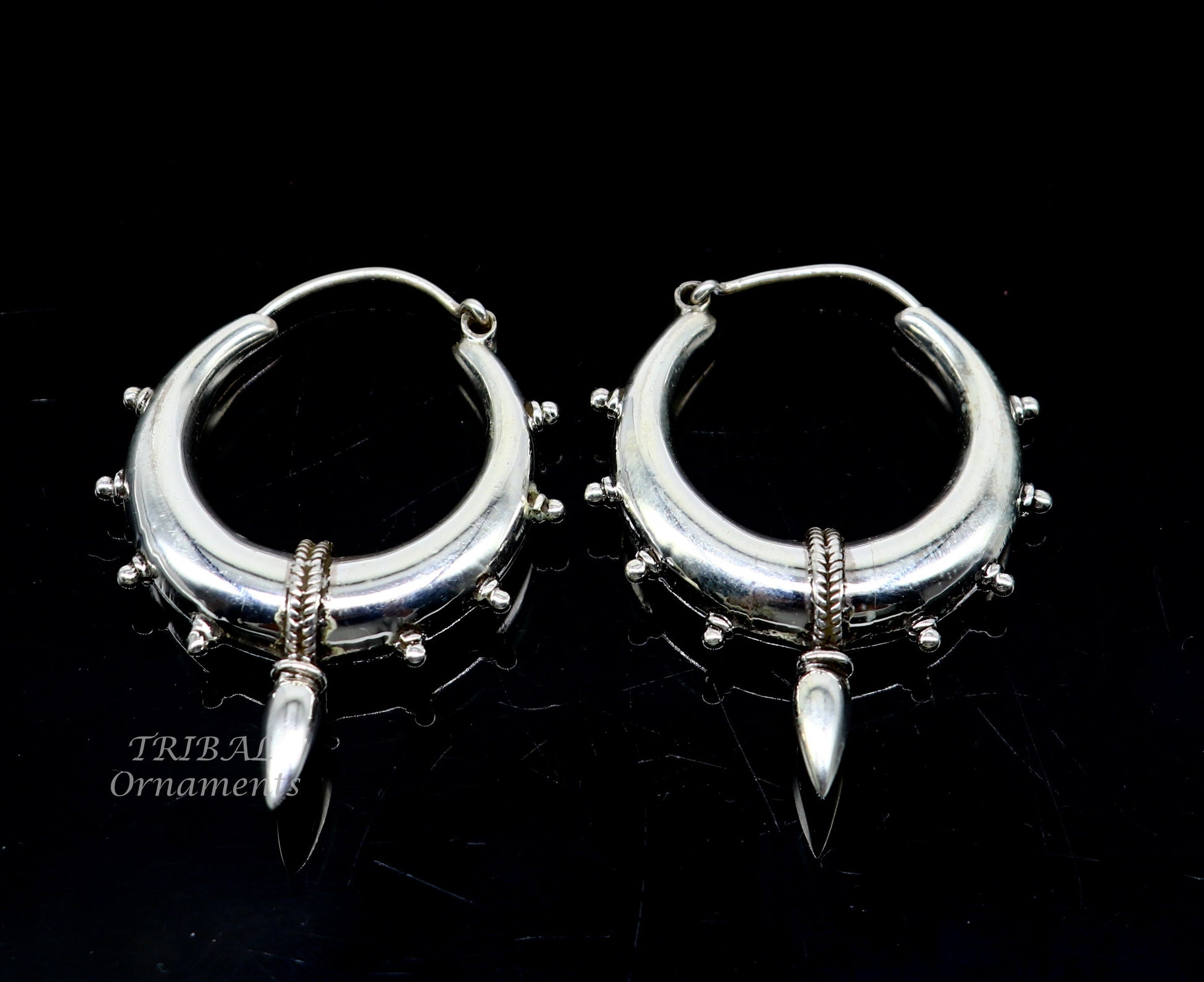 925 sterling silver handmade vintage ethnic style hoops earrings kundal,ethnic pretty bali tribal belly dance jewelry from india s1067 - TRIBAL ORNAMENTS