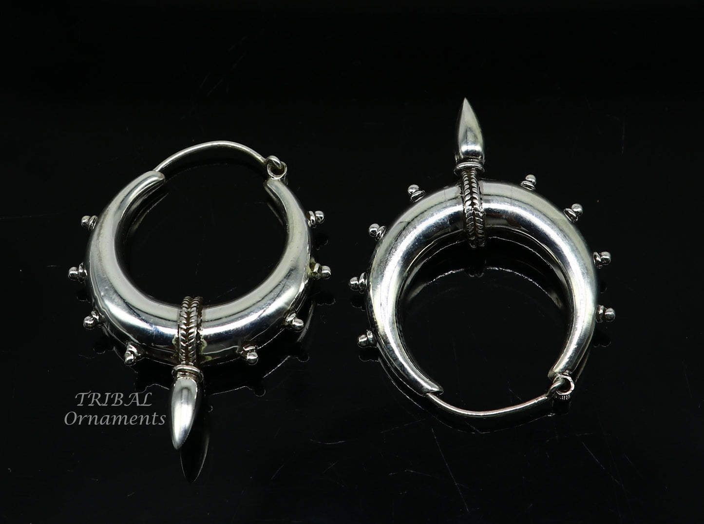 925 sterling silver handmade vintage ethnic style hoops earrings kundal,ethnic pretty bali tribal belly dance jewelry from india s1067 - TRIBAL ORNAMENTS