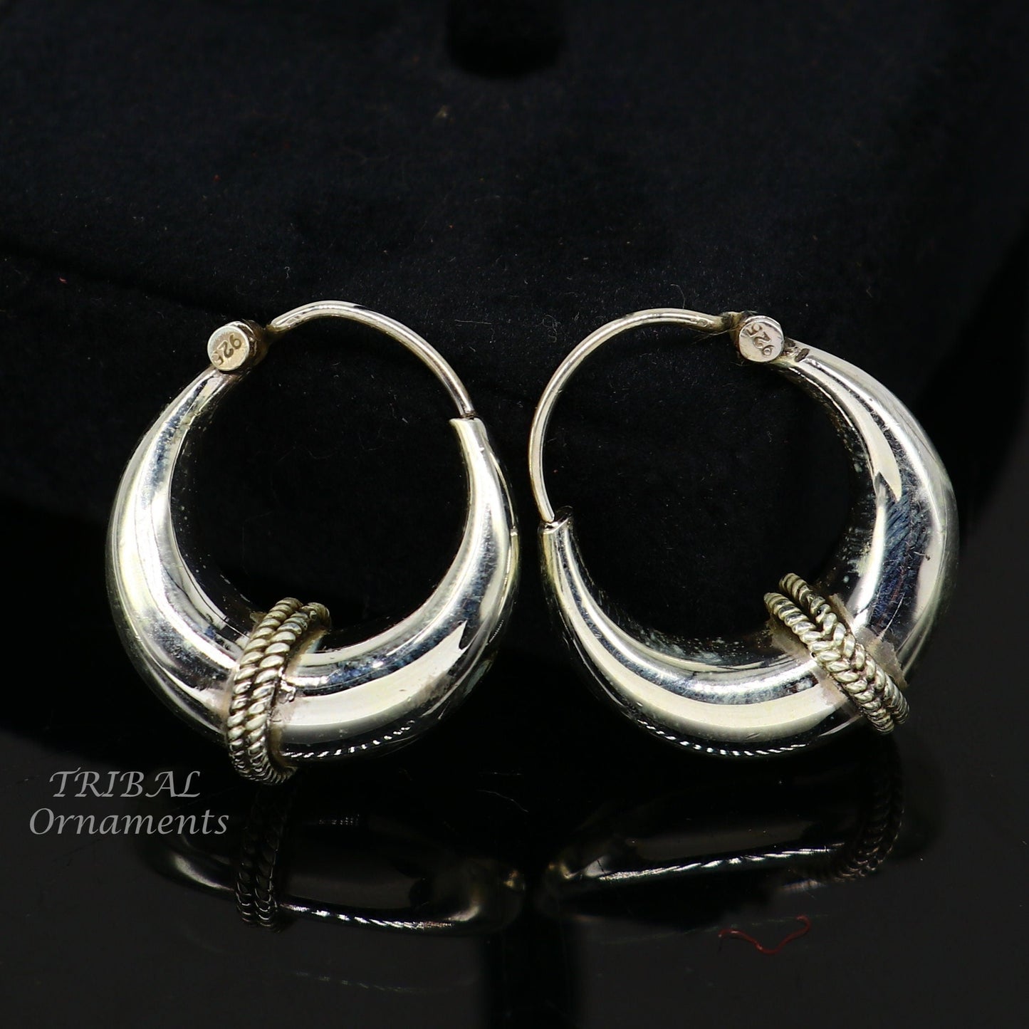 925 sterling silver handmade vintage ethnic style hoops earrings kundal,ethnic gorgeous bali tribal belly dance jewelry from india s1070 - TRIBAL ORNAMENTS