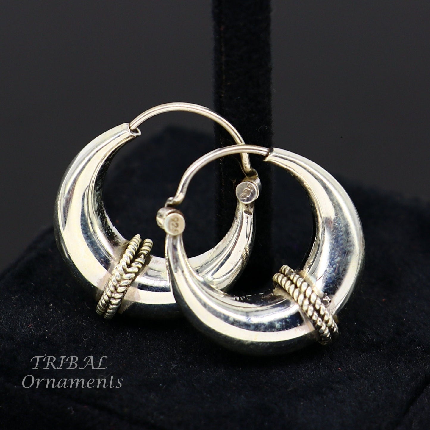 925 sterling silver handmade vintage ethnic style hoops earrings kundal,ethnic gorgeous bali tribal belly dance jewelry from india s1070 - TRIBAL ORNAMENTS