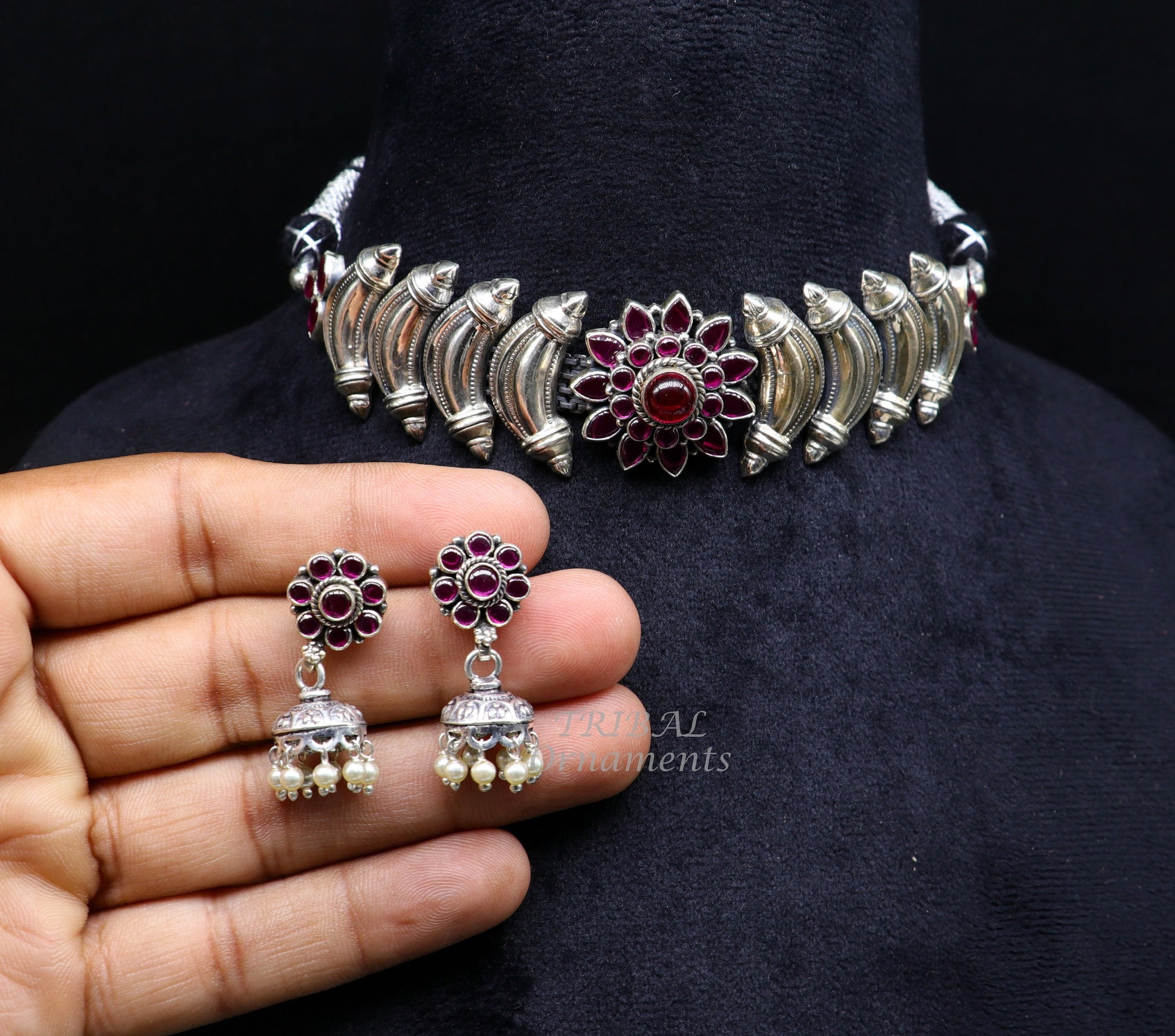 925 sterling silver customized work vintage ethnic tribal necklace, hasali, choker tribal belly dance Garba dance wedding jewelry set462 - TRIBAL ORNAMENTS