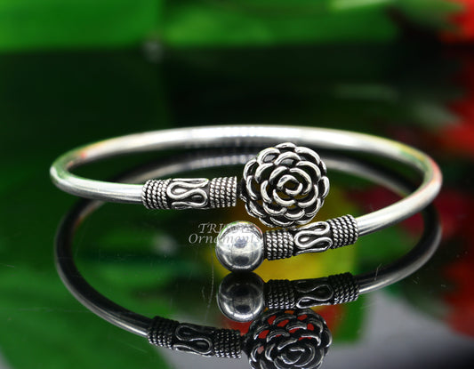 925 sterling silver handmade excellent bangle bracelet kada flower shape girl's best gifting jewelry nsk527 - TRIBAL ORNAMENTS