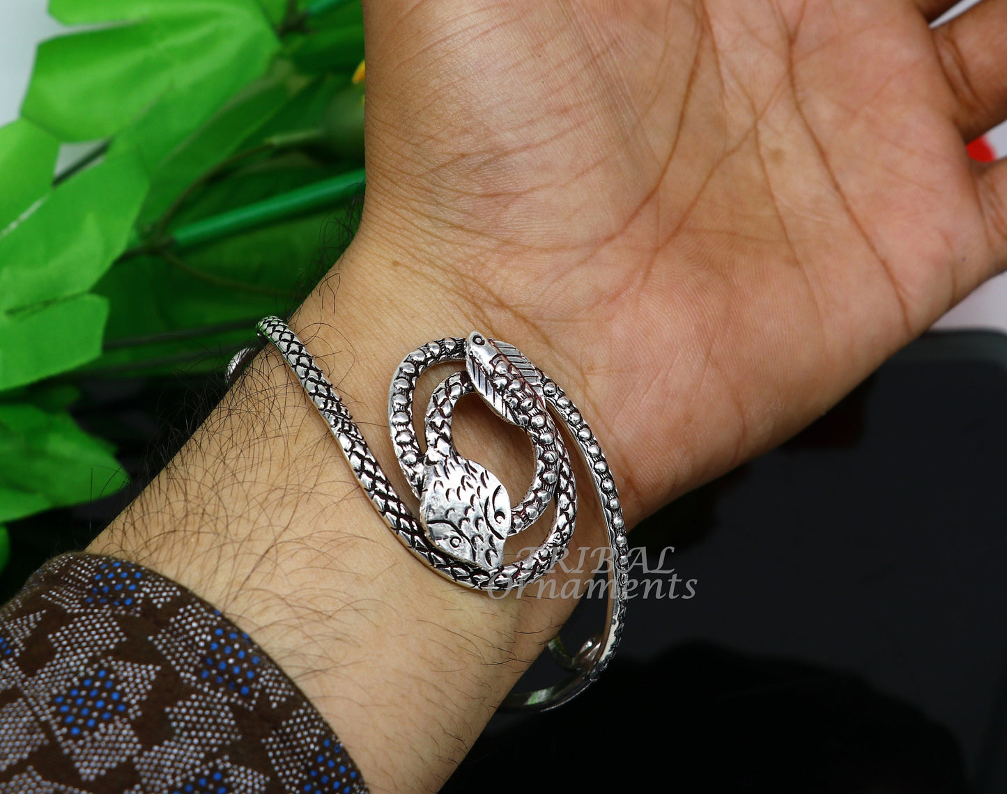 Vintage style unique snake couple design 925 sterling silver cuff bracelet kada, best gifting unisex snake cobra jewelry cuff135 - TRIBAL ORNAMENTS