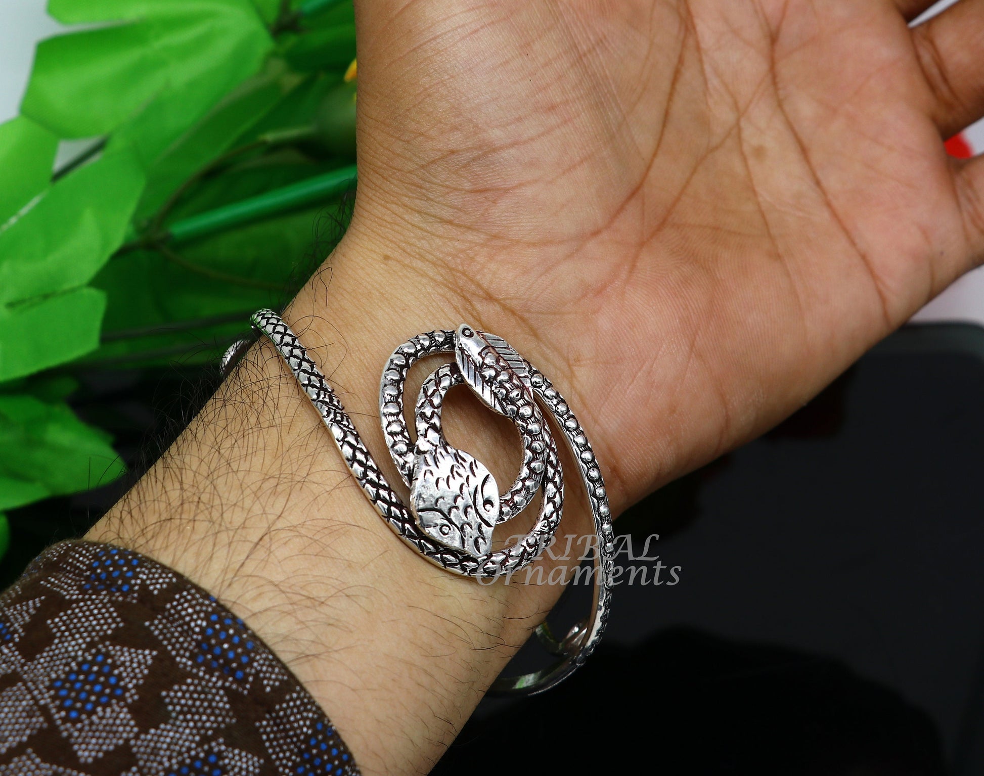 Vintage style unique snake couple design 925 sterling silver cuff bracelet kada, best gifting unisex snake cobra jewelry cuff135 - TRIBAL ORNAMENTS